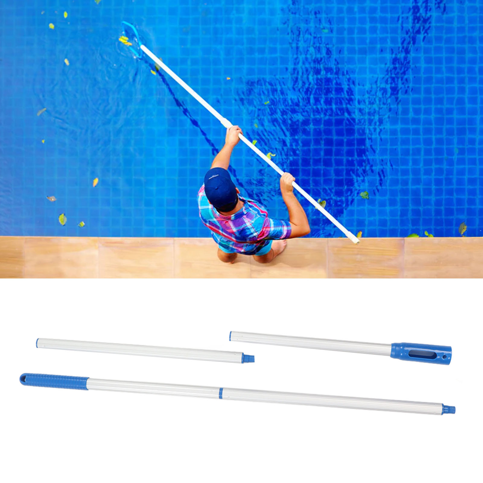 4-teiliges Poolreinigungsnetz, Sauger, Reinigungsbürste, Abnehmbare Teleskopstange, Poolreinigungszubehör, Rettungsbootstange, Bergungsstange, 1,6 Meter.