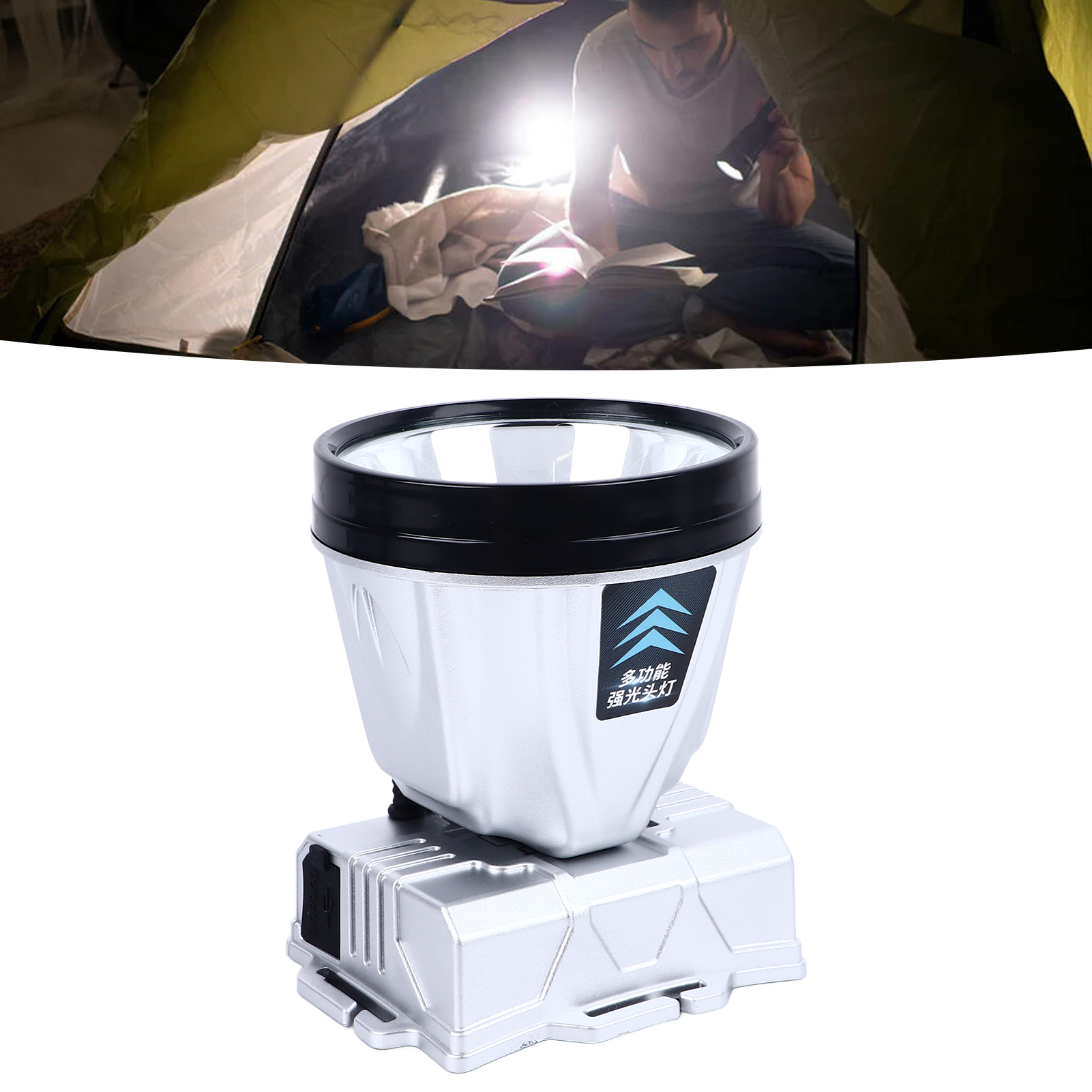 Hochleistungsfähige, Ultrahelle, Wiederaufladbare Stirnlampe Mit Automatischem Zoom Und Silbernem Und Gelbem Licht.