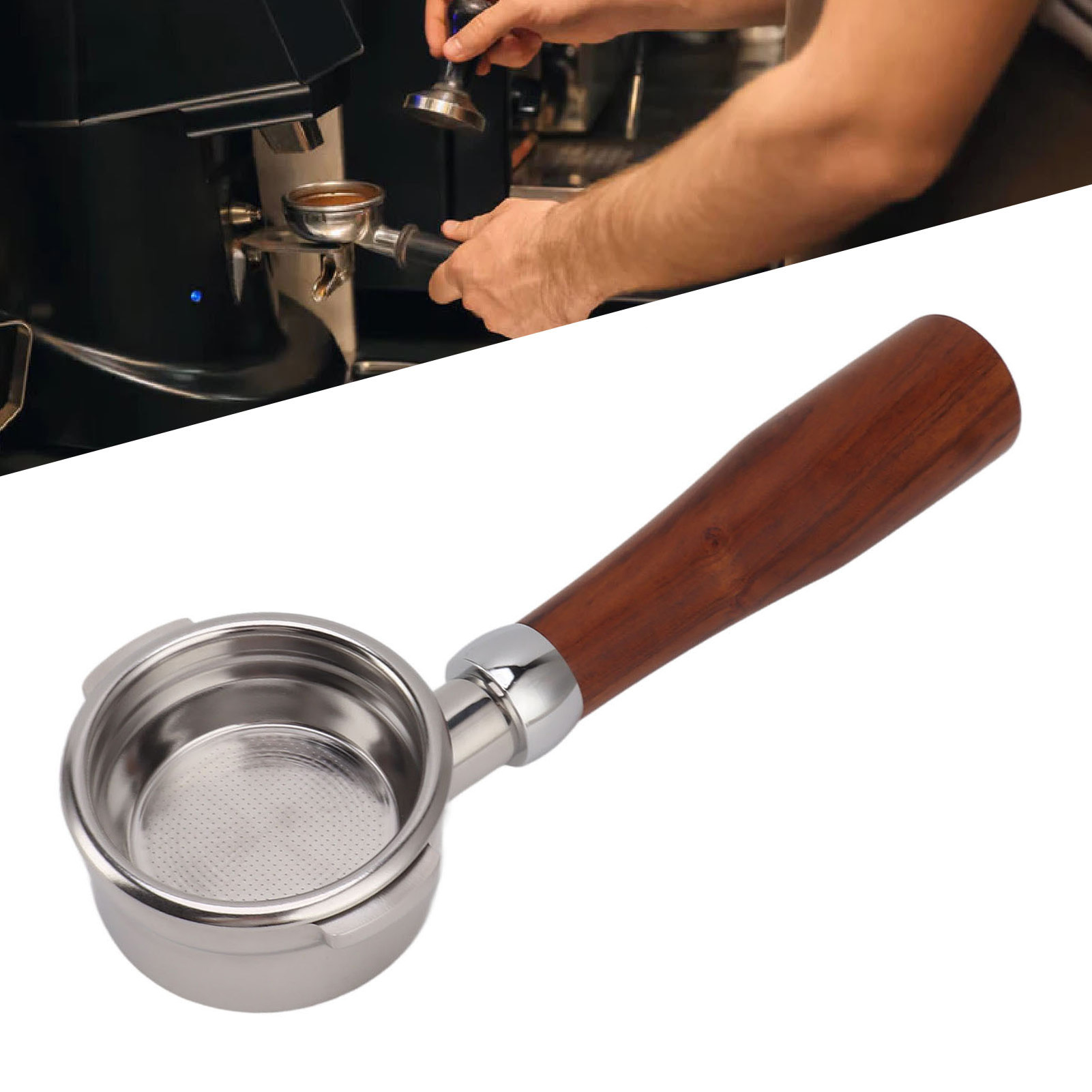 Universalgriff Für Breville Series 9 Kaffeemaschine, 58 Mm, Mit Zwei Griffen, Bodenloser Edelstahlgriff, Runder E-förmiger Ring, Palisander-finish.
