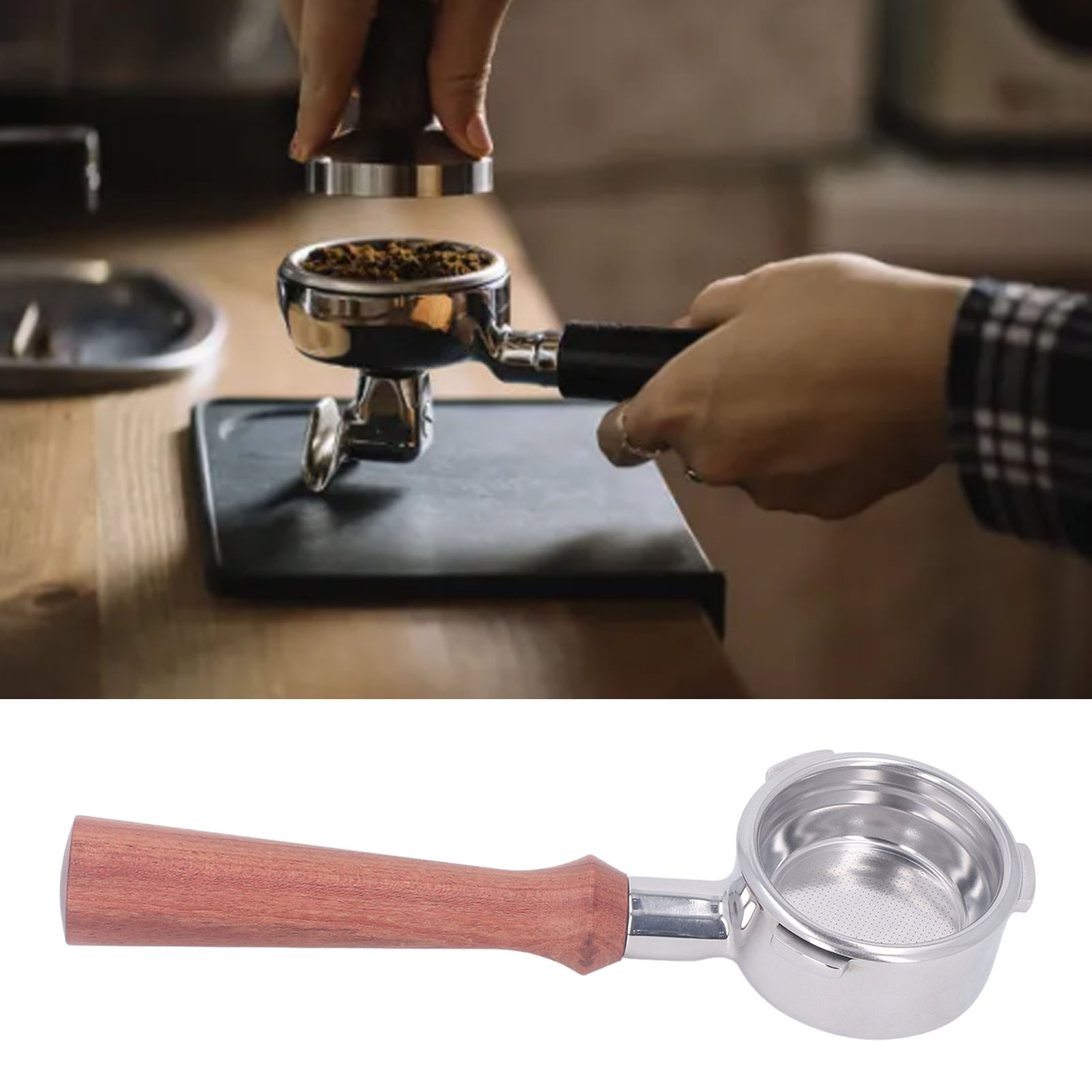 Barsetto 58 Mm Kaffeebereitergriff Aus Edelstahl Ohne Sockel, Modell F, Brasilianisches Rosenholz