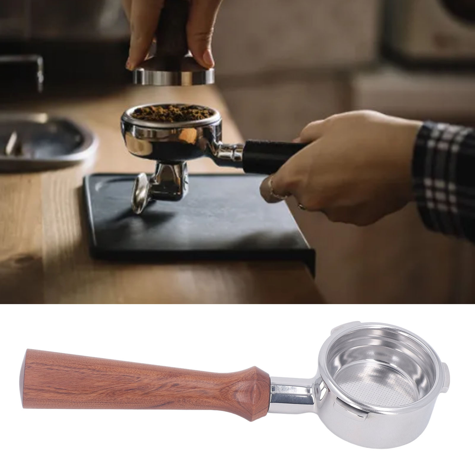 Barsetto 58 Mm Dreizinkiger Edelstahlgriff Für Espressomaschine, Typ F, Rosenholz
