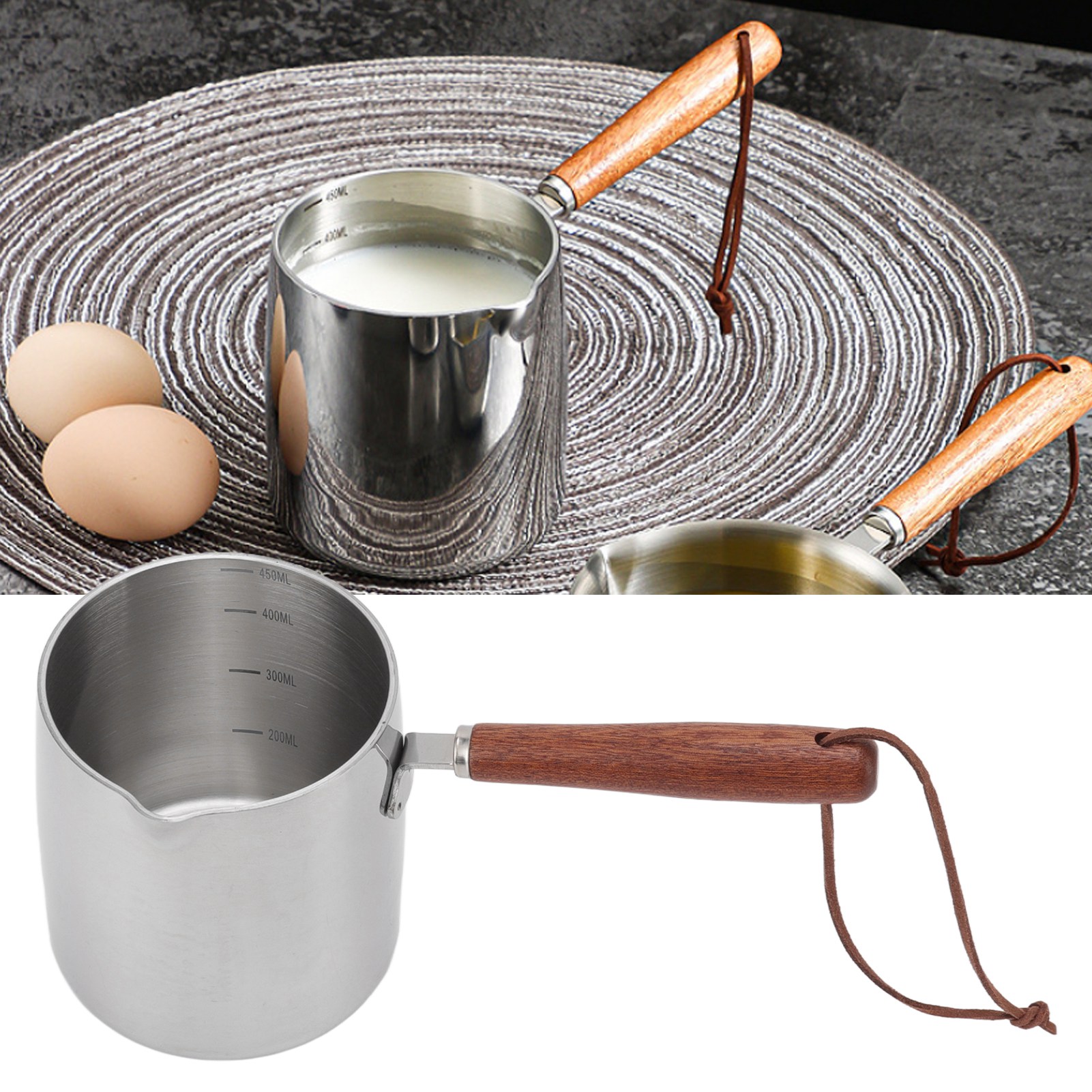 450-ml-messlöffel Aus Edelstahl 304 Mit Holzgriff, Für Heiße Ölpfanne/ölschale.