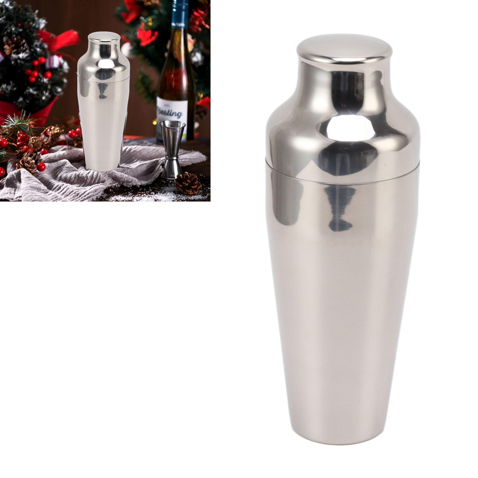 Zweikammer-shaker, Edelstahl 304, Französischer Stil, Zweikammeriger Cocktail-shaker, Klassisches Silber.