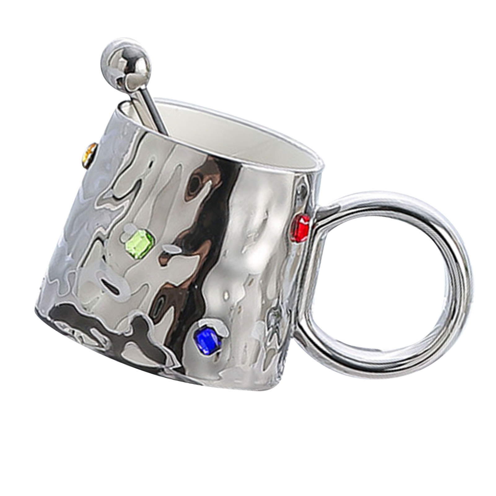 Luxuriöser Und Edler Becher, Verziert Mit Edelsteinen, Keramikbecher Für Zuhause, Hochwertiger Bürobecher Für Paare, Silber
