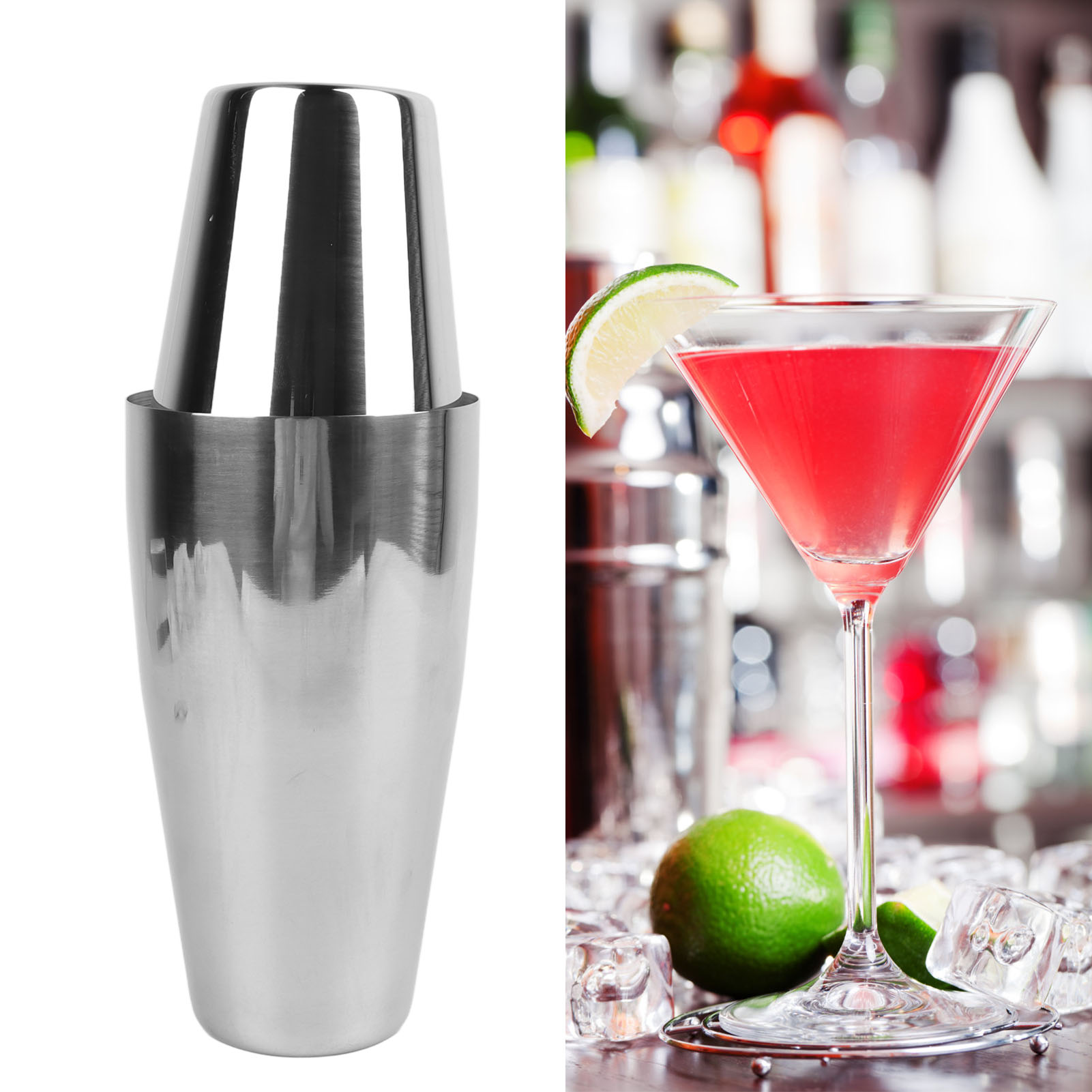 Cocktailshaker Aus Edelstahl, Boston-glas, Doppelwandiger Cocktailshaker 800+600ml, Doppelt Verschließbares Glas, 800+600ml Bodenlos.