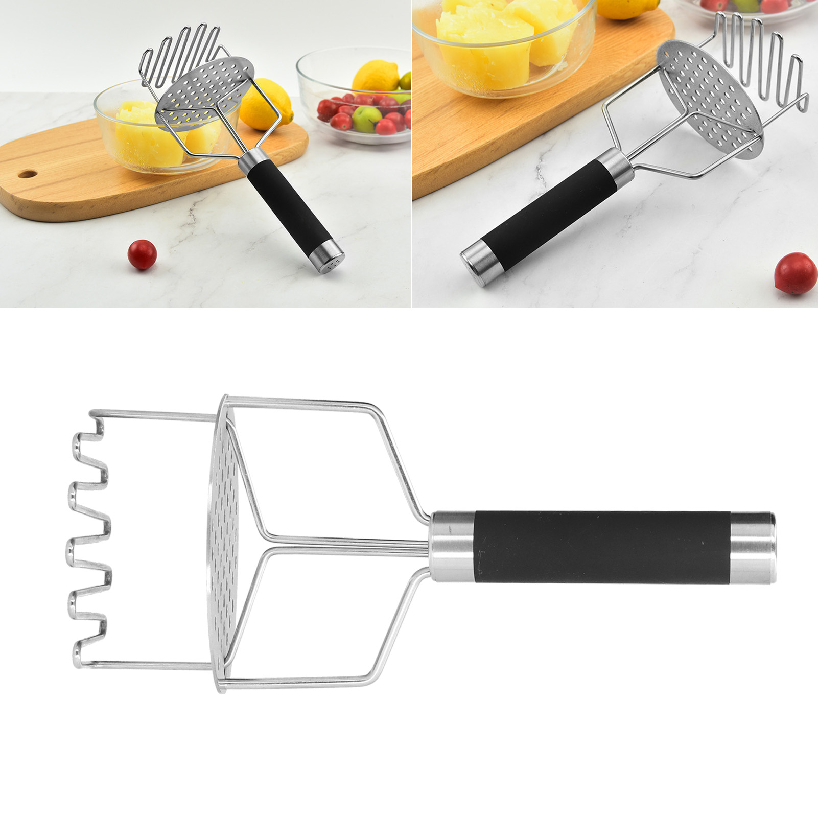 Doppelwandiger, Manueller Kartoffelstampfer Aus Edelstahl Zum Schnellen Zerkleinern Von Kartoffeln, Kürbis Und Anderem Gemüse. Ein Unverzichtbares Kleines Küchenutensil.