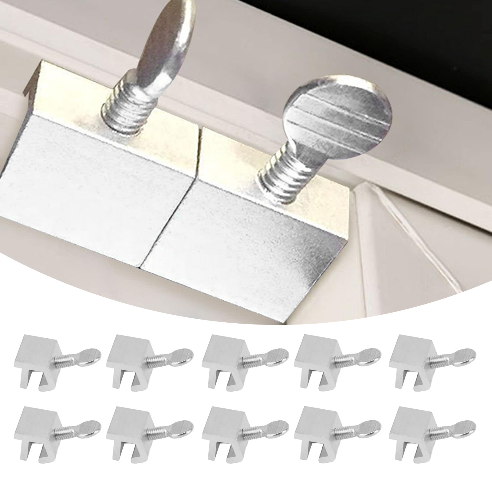 Packung Mit 10 Schlössern Für Kurze Schiebetüren, Schutz, Sicherheit, Diebstahlsicherung, Mit Endschalter, Rundem Griff, Fensterschloss Aus Silberfarbener Aluminiumlegierung, Kein Bohren Erforderlich.