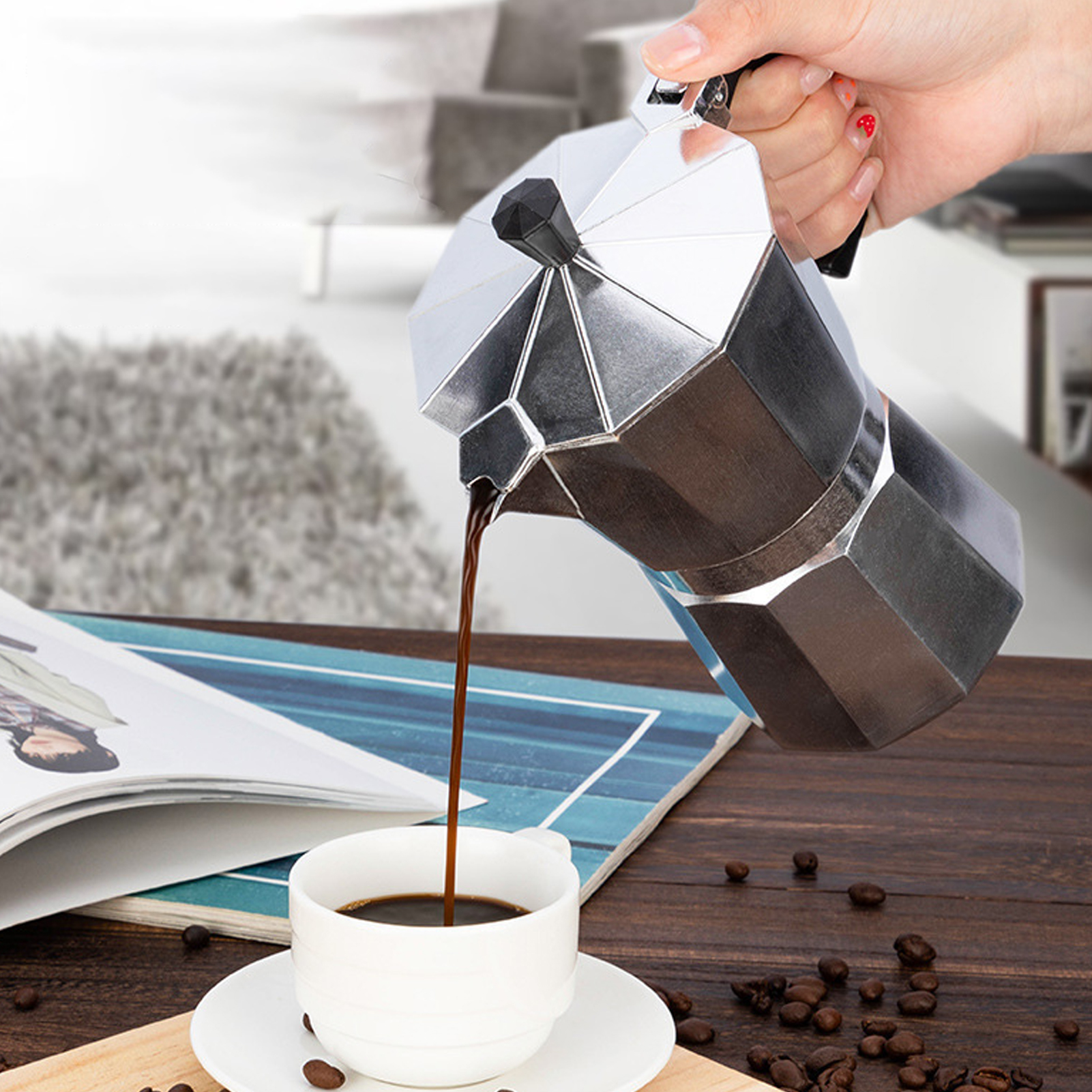 50-ml-mokakanne Für Den Hausgebrauch, Achteckige Kaffeemaschine Aus Aluminium Im Italienischen Stil, Kaffeebecher Fürs Büro, Kaffeezubereitungsset Für Induktionskochfelder
