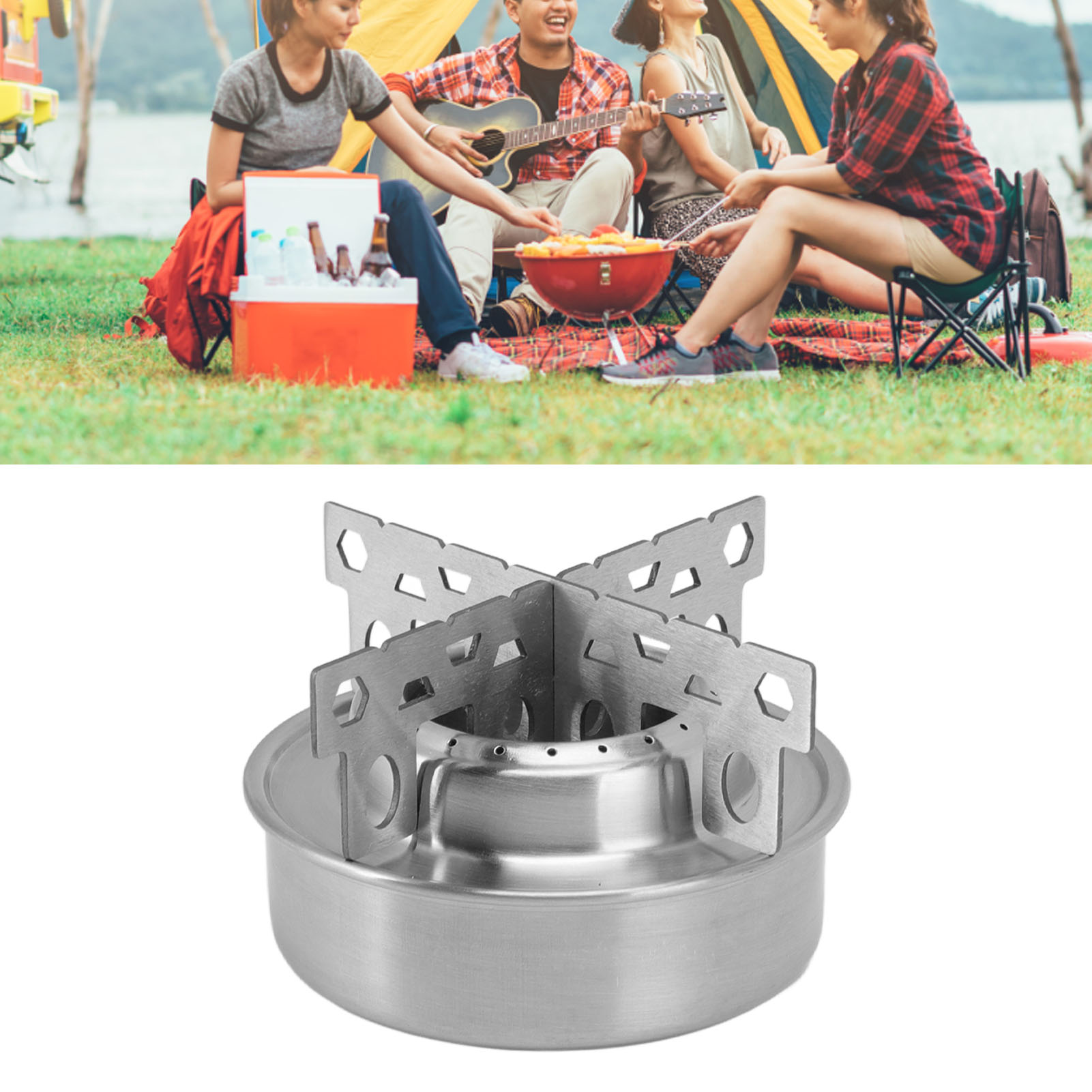 Tragbarer Edelstahl-spirituskocher Für Den Außenbereich, Ideal Zum Campen, Zum Kochen Von Flüssigen Und Festen Spirituosen, Kleiner Runder Kocher Mit Kleinem Ständer A