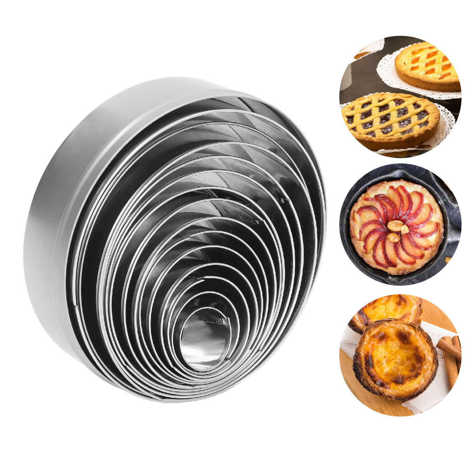 14-teiliges Set Für Mousse-ringe, Inklusive Runder Ausstecher In Verschiedenen Größen Und Brotschneider.