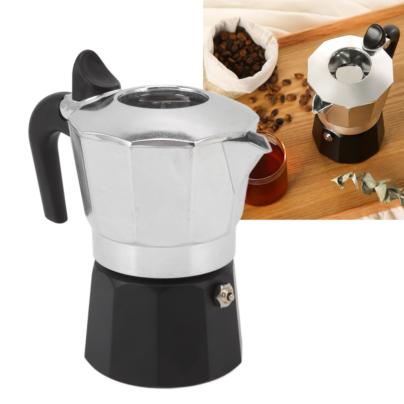 Kaffeemaschine Mit Doppelventil, Klassische Achteckige Mokkakanne, Italienische Kaffeemaschine, Importiertes Ventil, Präzisionsfilterkessel