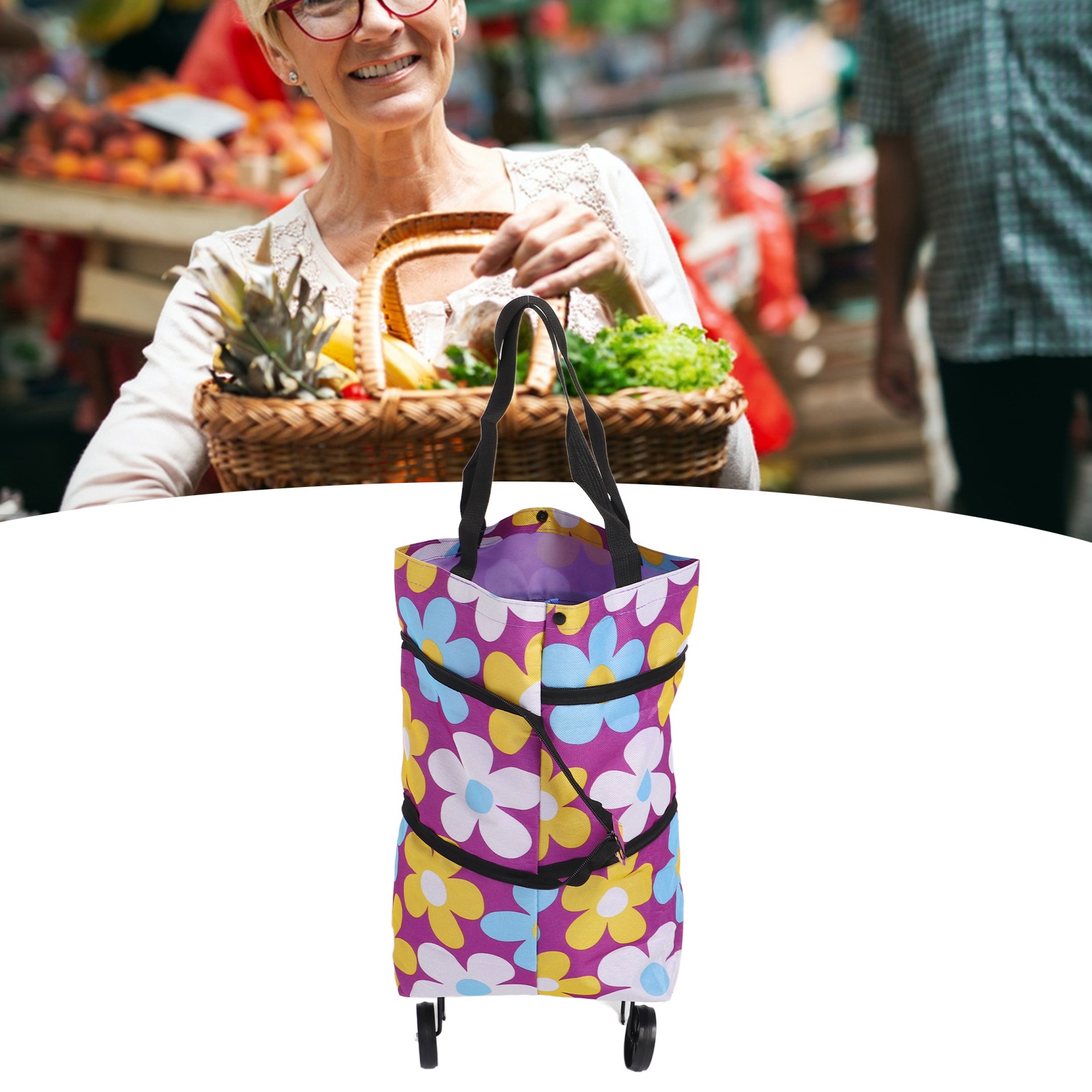 Faltbare Einkaufstasche Mit Rollen, Tragbarer, Faltbarer Trolley, Tragetasche, Einkaufswagen-stil 1