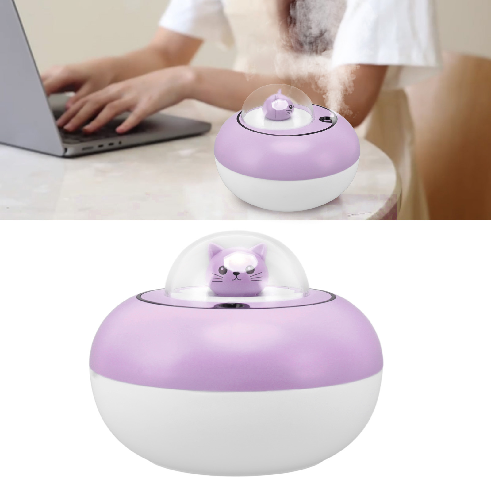 Niedlicher Mini-luftbefeuchter Für Haustiere, Usb-anschluss, Tragbar, Leise, Für Büro, Schlafzimmer Oder Arbeitszimmer. Lila Wassersprüher.