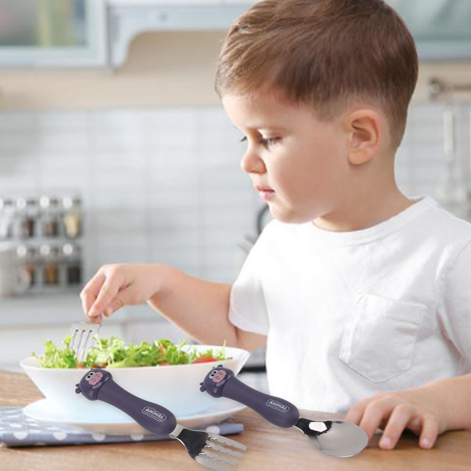 Kinderbesteckset Aus Edelstahl 304, Gabel Und Löffel Mit Tiermotiven – Kalb