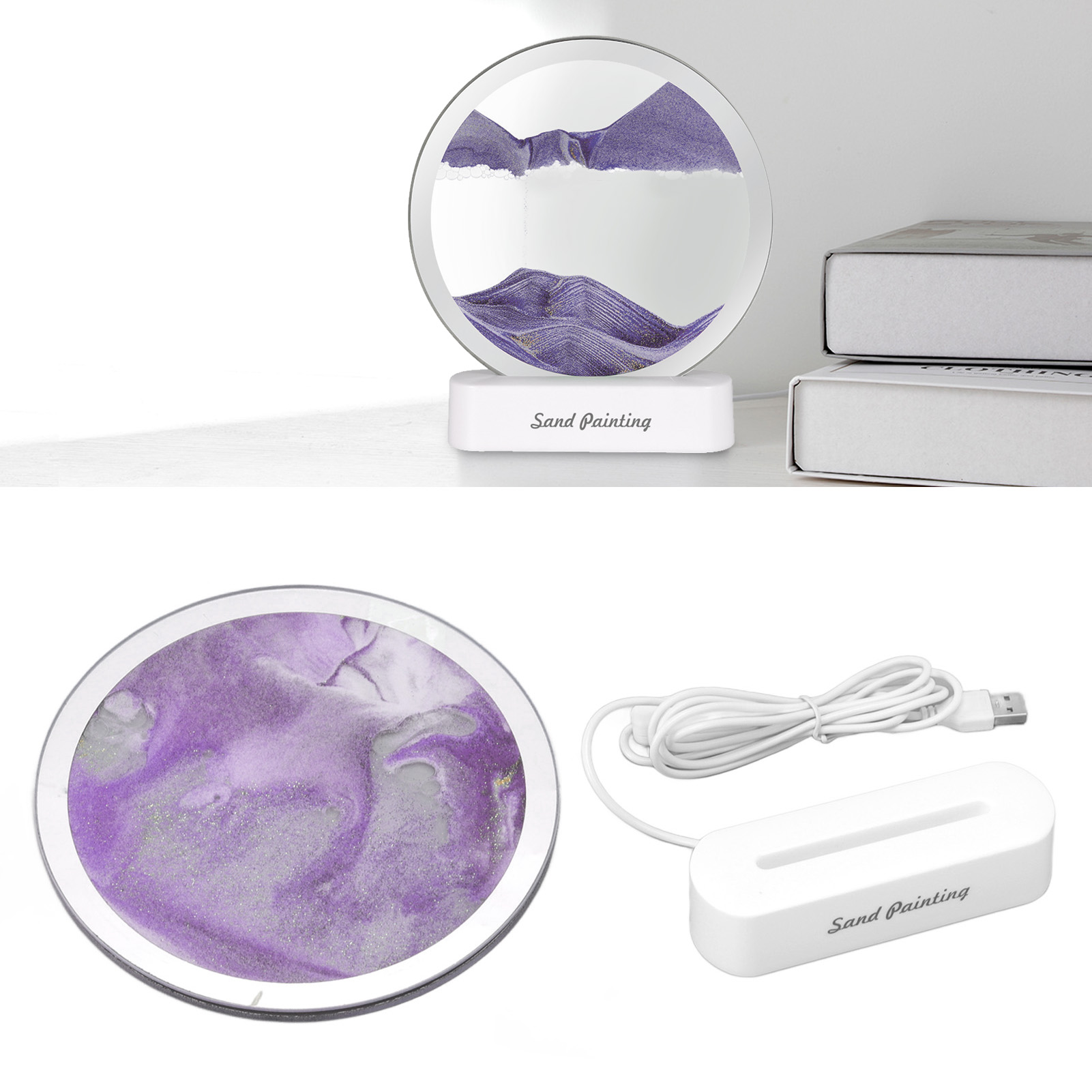 Nachtlicht Mit Treibsand-effekt, Stimmungslampe Fürs Schlafzimmer, Violettes Usb-nachtlicht, Violettes Netzteil