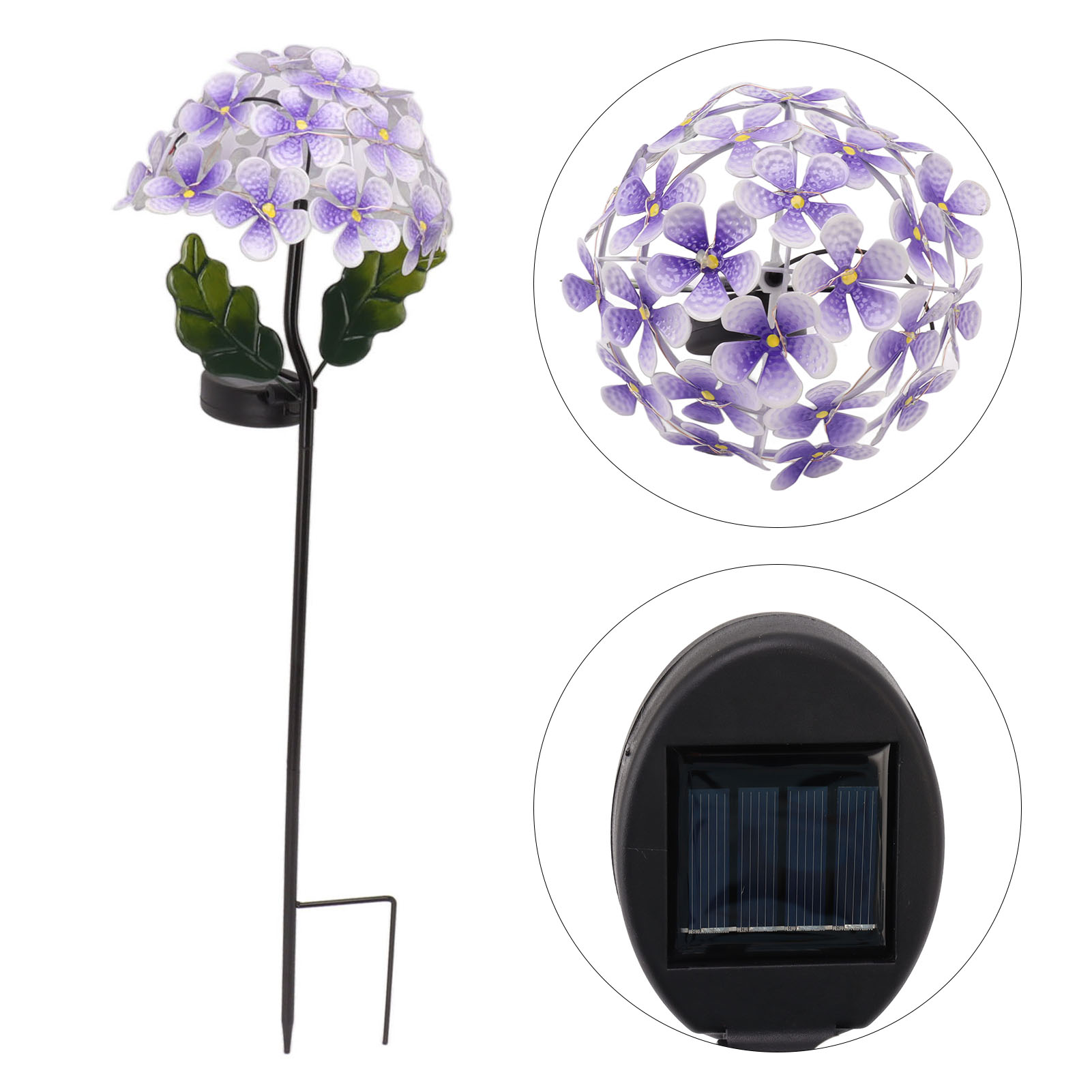 Solarbetriebene Led-lampe Auf Einem Pfosten In Form Einer Hortensie, Für Garten Oder Hof, Farbe: Lila.