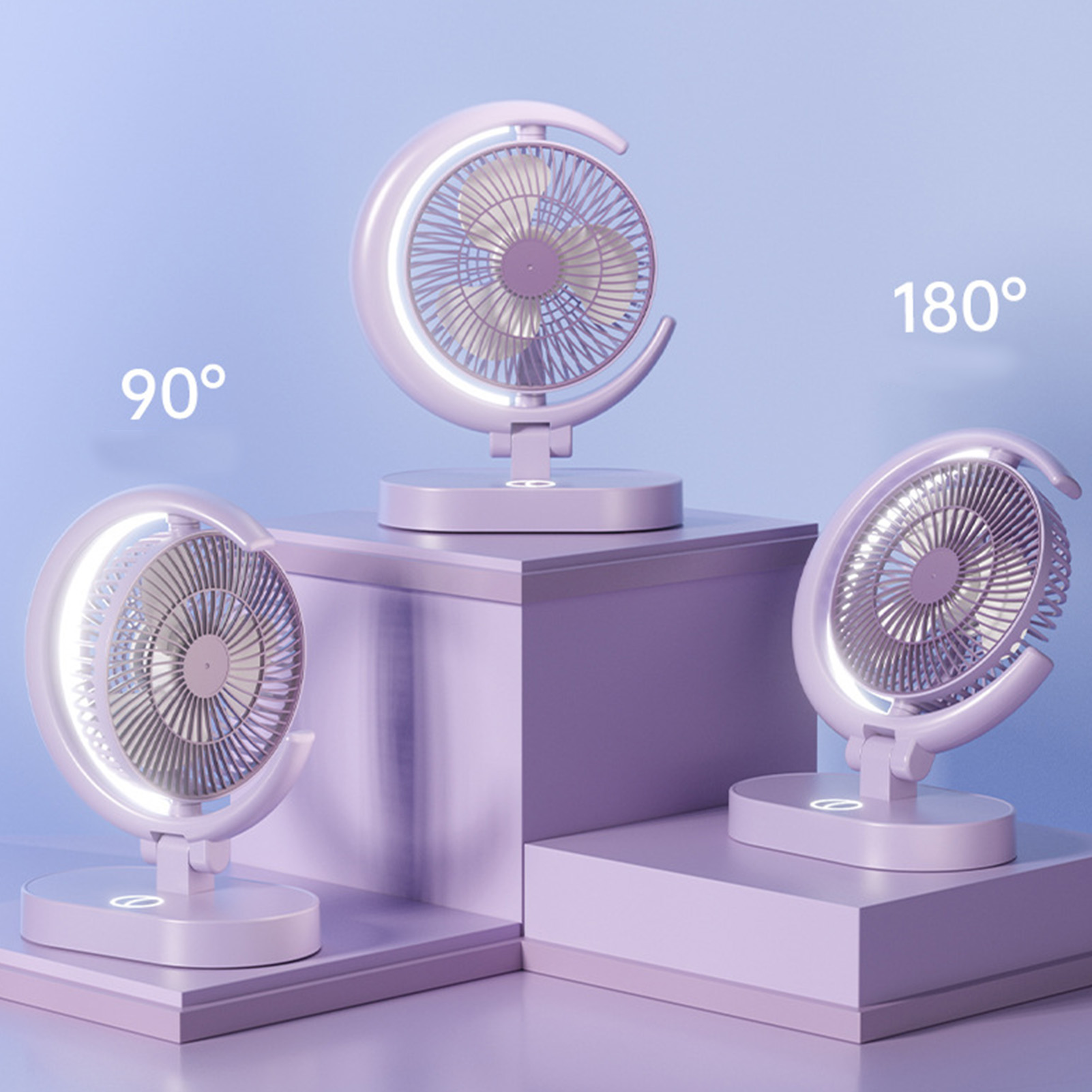 Neuer Tischventilator, Leise, Per Usb Aufladbar, Tragbar, Mit Beleuchtung, Kreativer Mini-ventilator, Romantisches Lila.