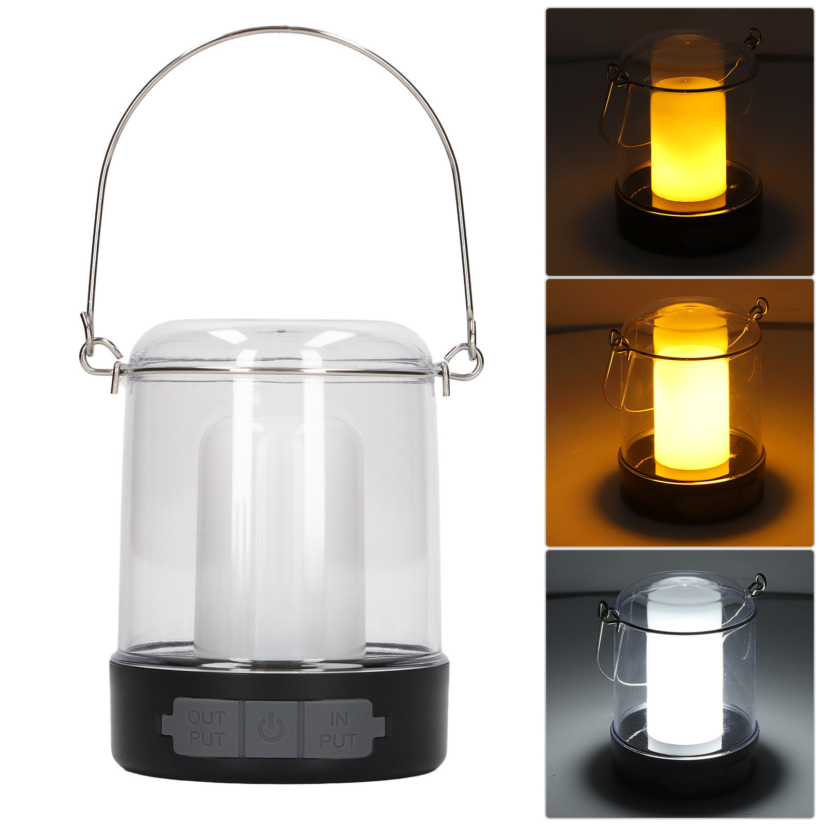 Outdoor-led-campinglampe, Usb-aufladbar, Weißes Licht + Warmes Licht, Flammeneffekt.