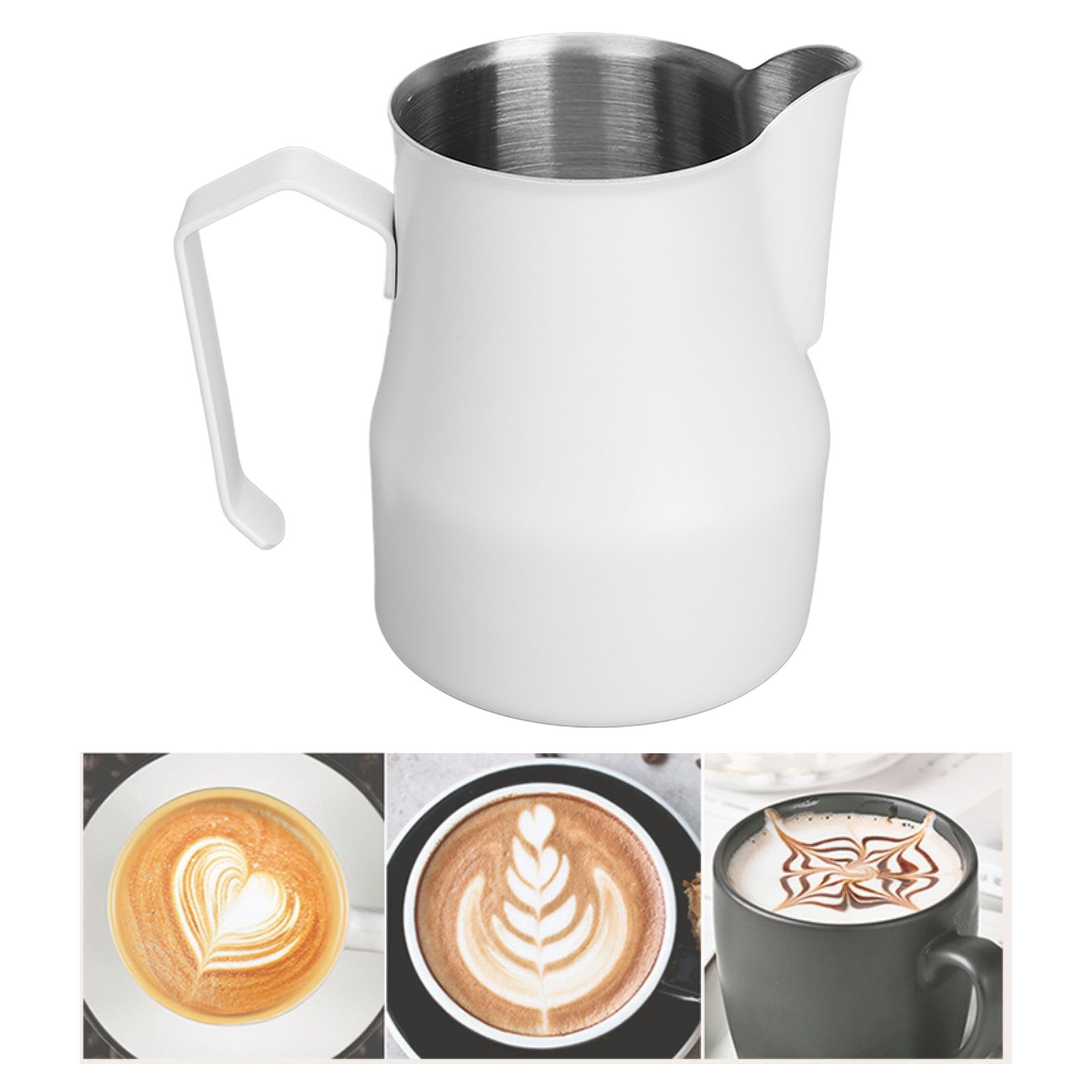 Italienischer Kaffeebecher Aus Edelstahl 304 Mit Ausgießer Und Milchaufschäumer, Weiß, 450 Ml