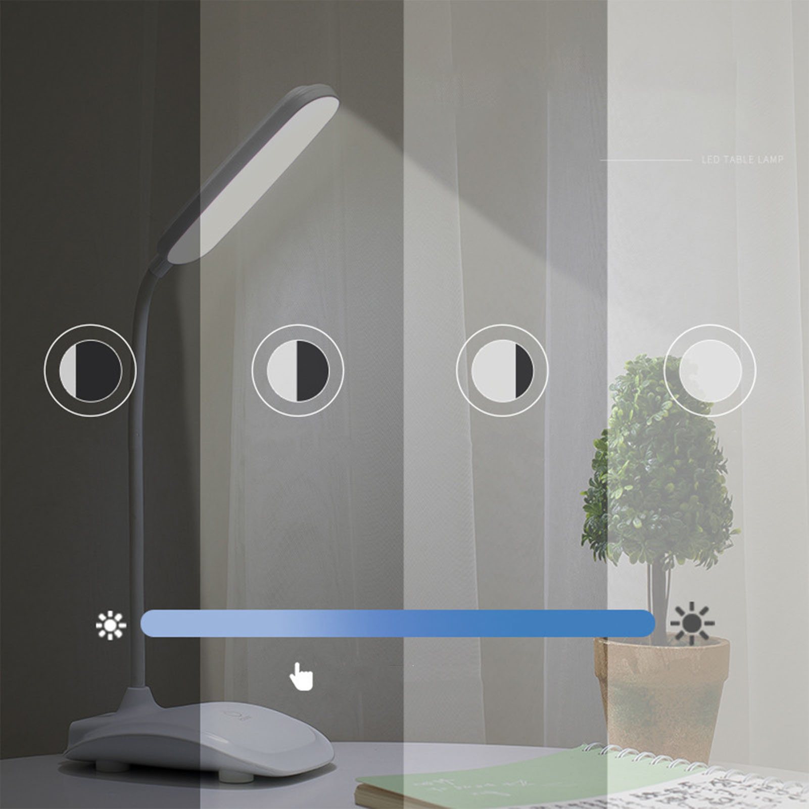 Bogo 7018 Weiße Schreibtischlampe, Usb-wiederaufladbar, Drei Farbtemperaturen, Stufenlose Dimmung, Touchscreen, 360-grad-drehung.