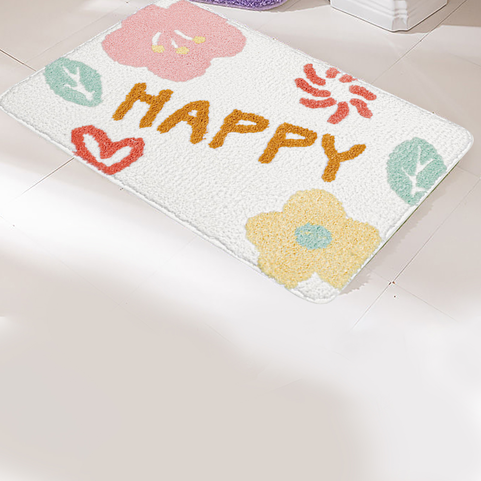 Fußmatte Mit Cartoon-muster Für Badezimmer, Wc, Küche, Dusche, Eingangsbereich, Schlafzimmer, Weiß Und Farbenfroh