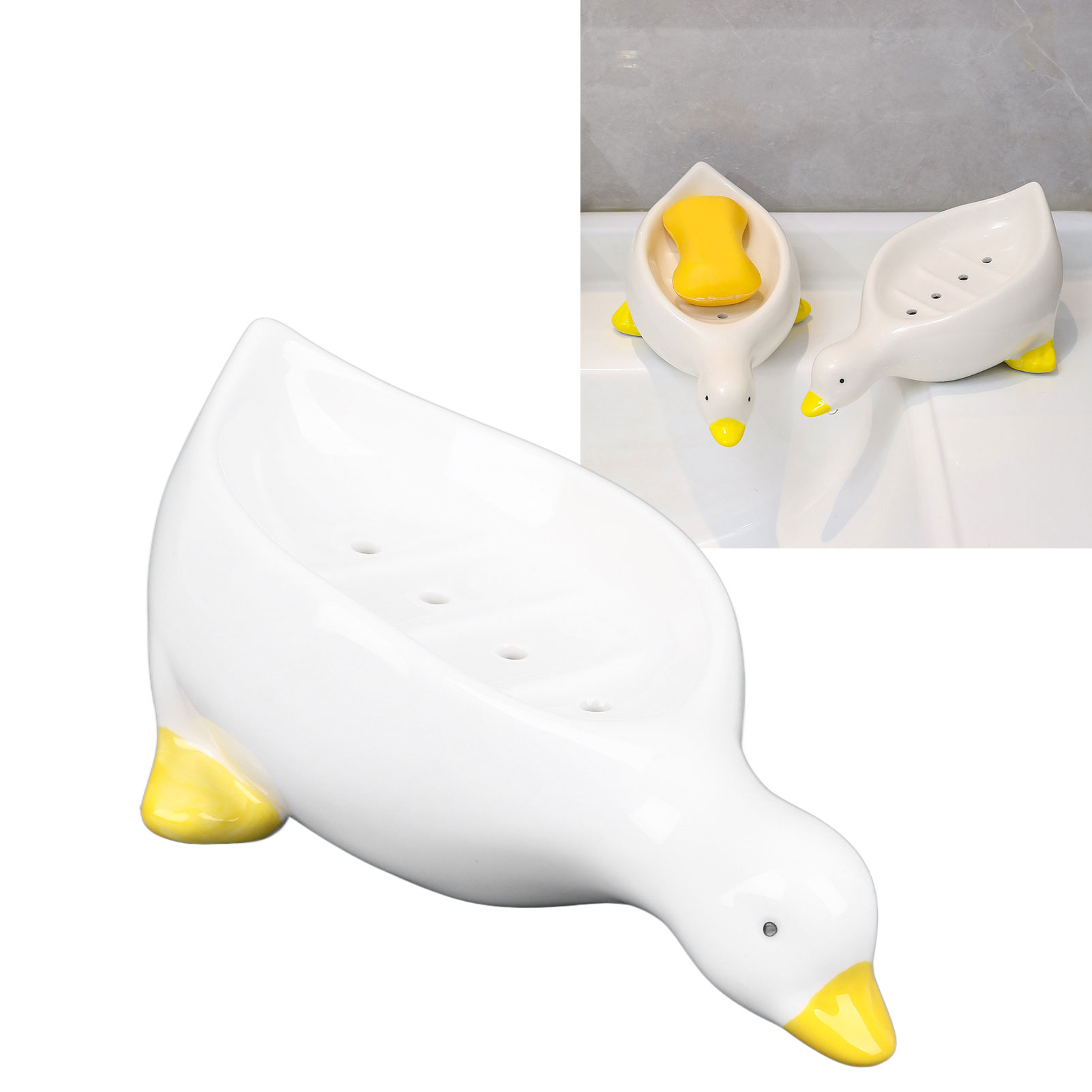 Seifenschale/seifenbeckenhalter In Entenform Aus Keramik, Kein Bohren Erforderlich, Hält Kein Wasser Zurück Und Ist Mit Einem Abflusssystem Ausgestattet.