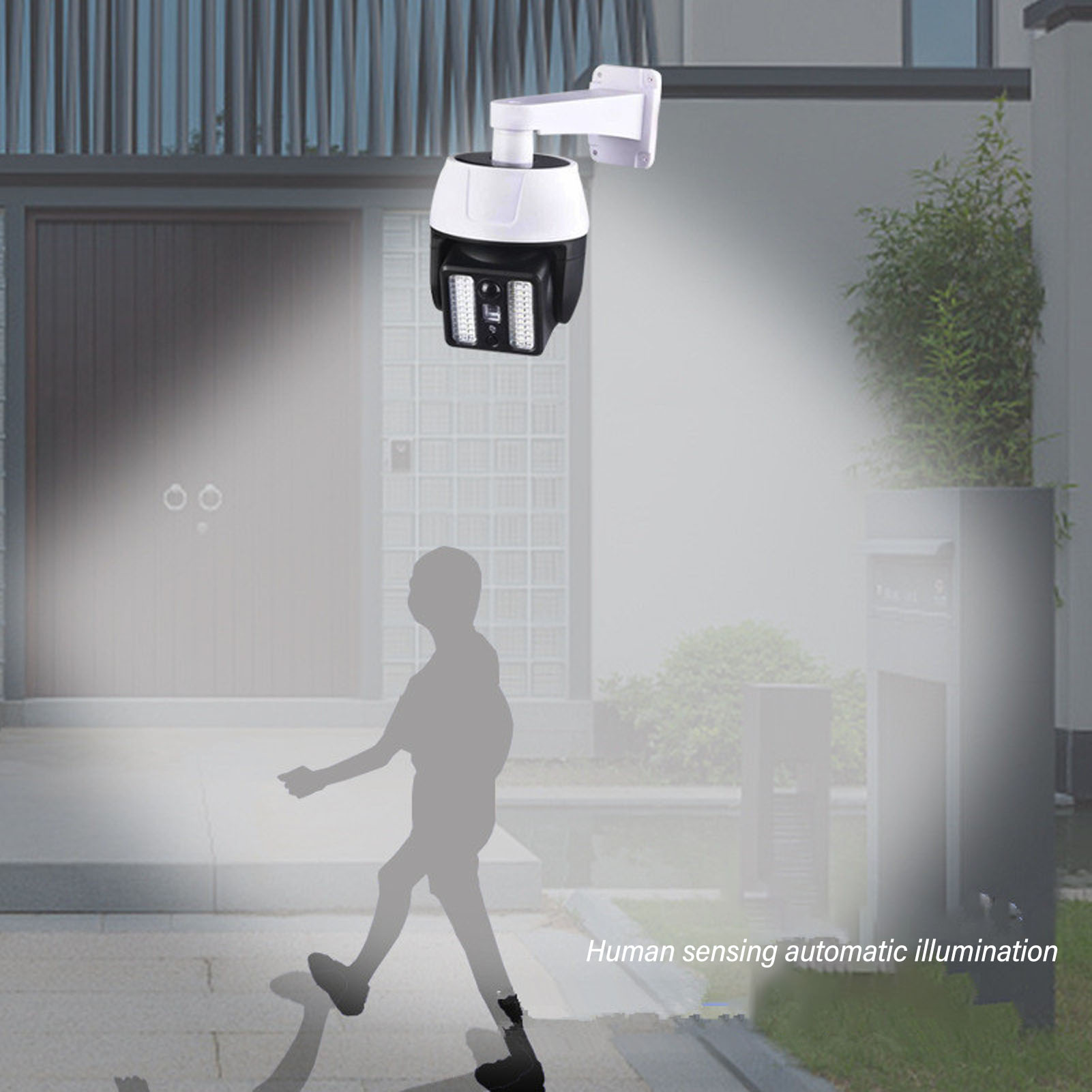 Attrappe Einer Solarstraßenlaterne Mit Blinkendem Rotem Licht, Das Eine Kamera Simuliert Led-warn- Und Sicherheitsleuchte.