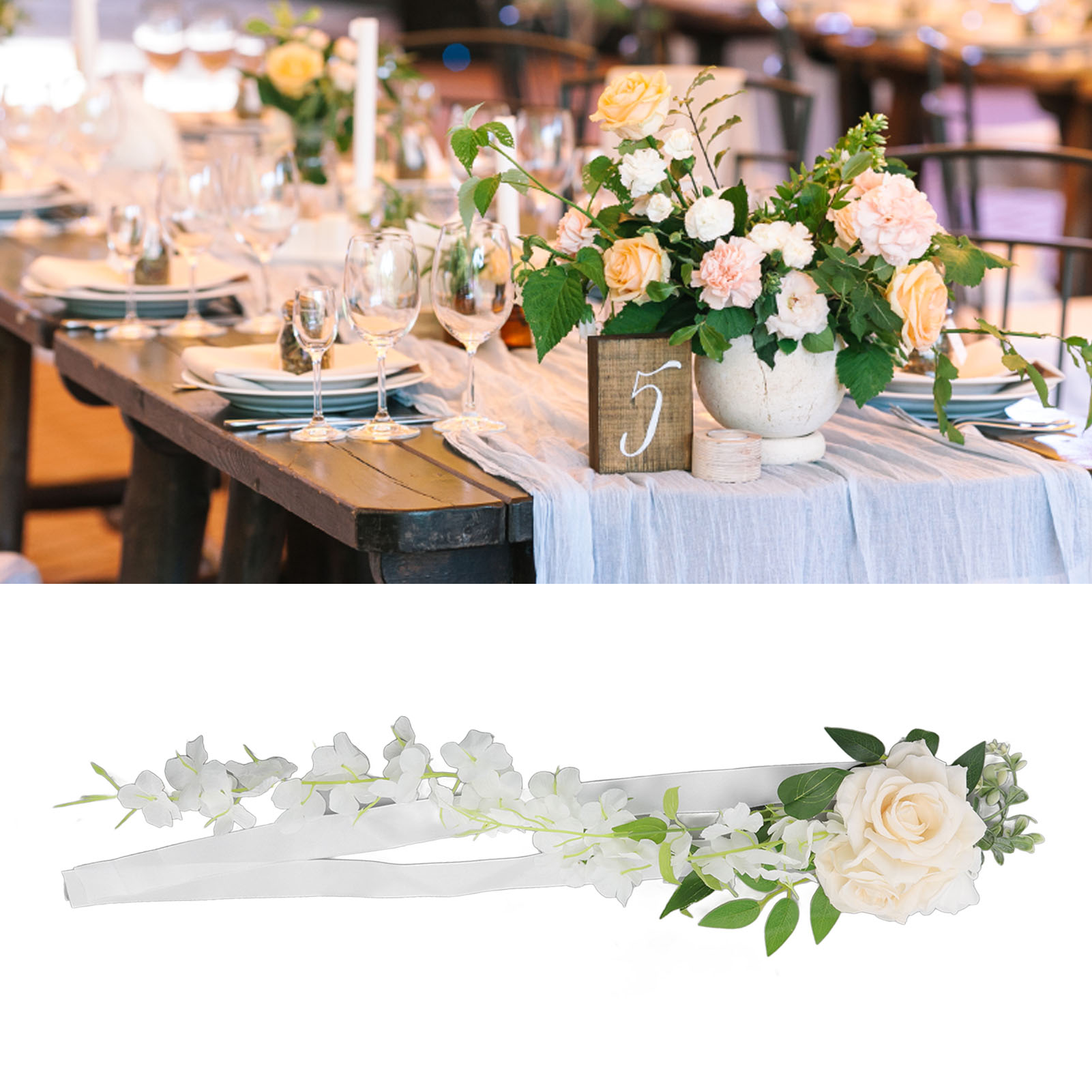 Minimalistische Nordische Blumendekoration Für Die Rückenlehnen Von Stühlen Für Hochzeiten Im Freien, Bankettstil, Mit Künstlichen Rosen (ref. 17044)