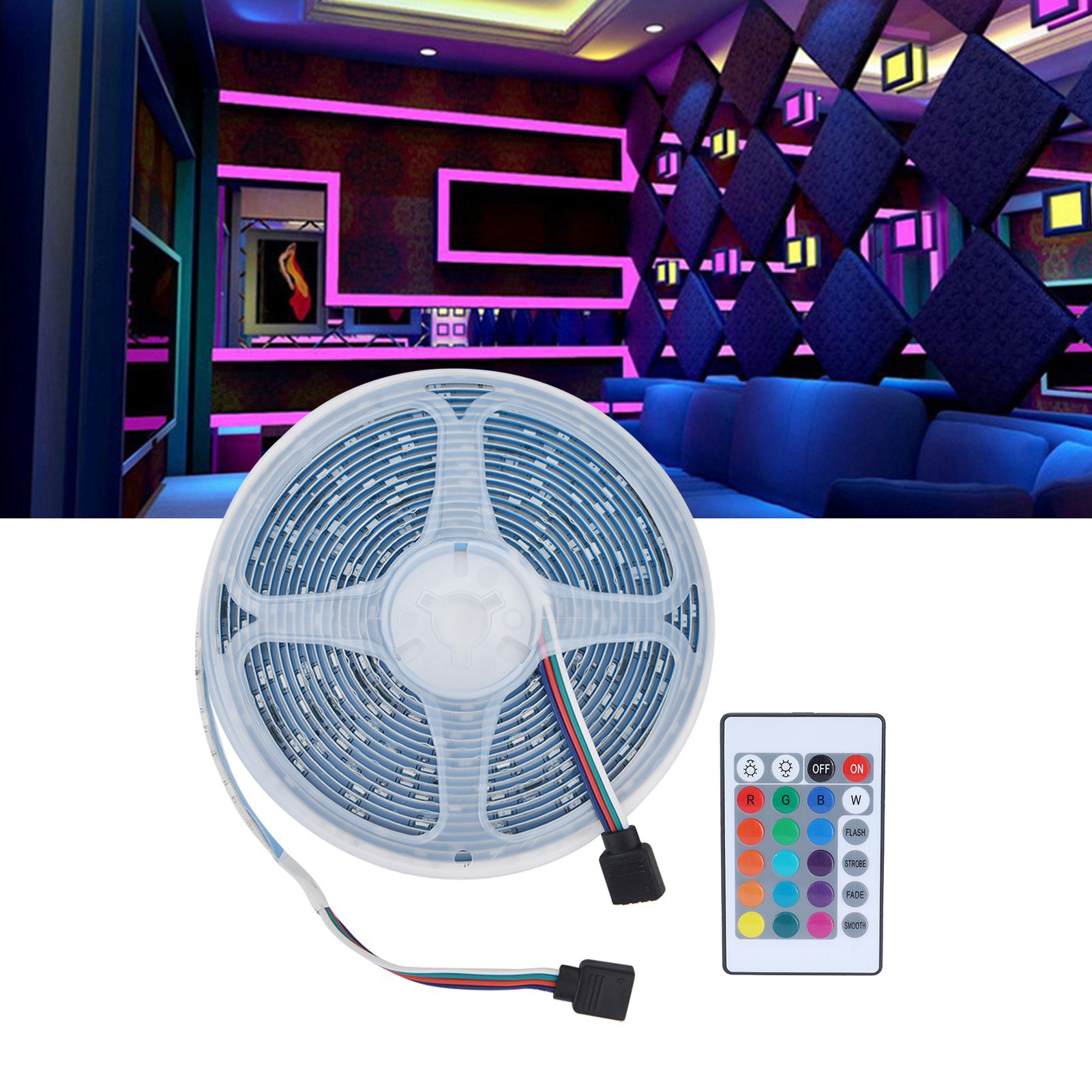 Rgb-led-streifen, 2835 Farben / 5 M / 300 Leds, 24-tasten-infrarot-fernbedienung, Dynamische Und Blinkende Lichteffekte – Europäischer Standard