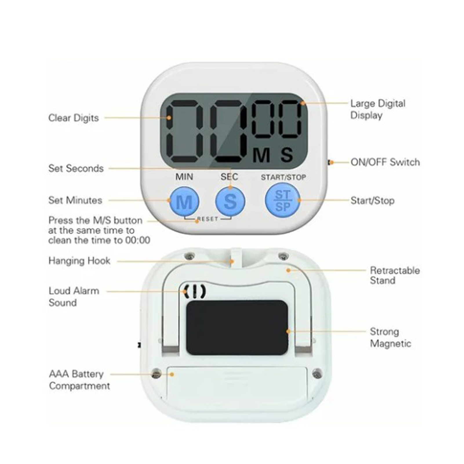 Multifunktionaler Elektronischer Timer In Englisch, Weiß, Großes Display, Mit Countdown Und Digitalanzeige, Zum Kochen Und Backen.