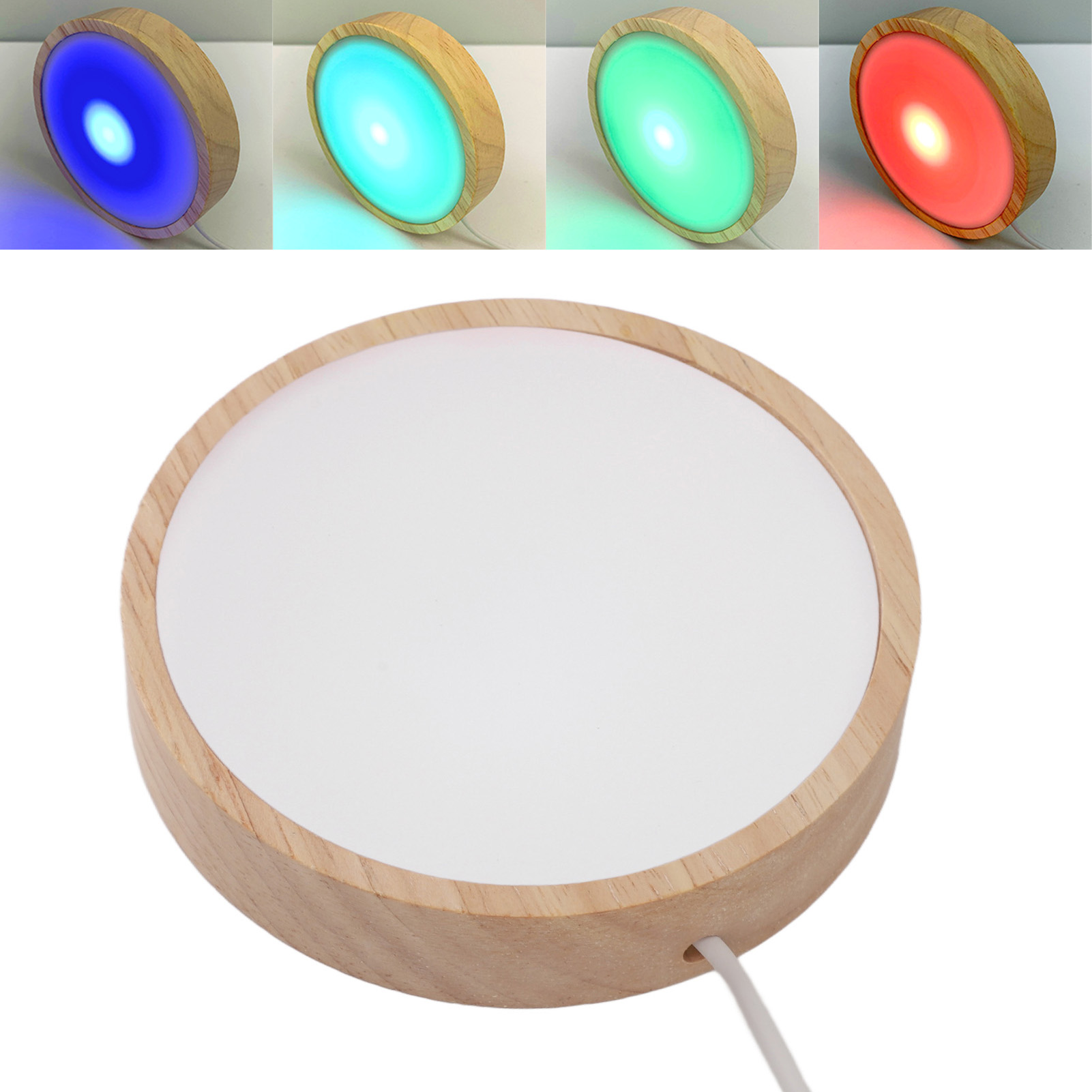 Led-lampenfassung Aus Holz, Runde Rgb-fassung, Kristallsockel, Dekorative Innenbeleuchtung.