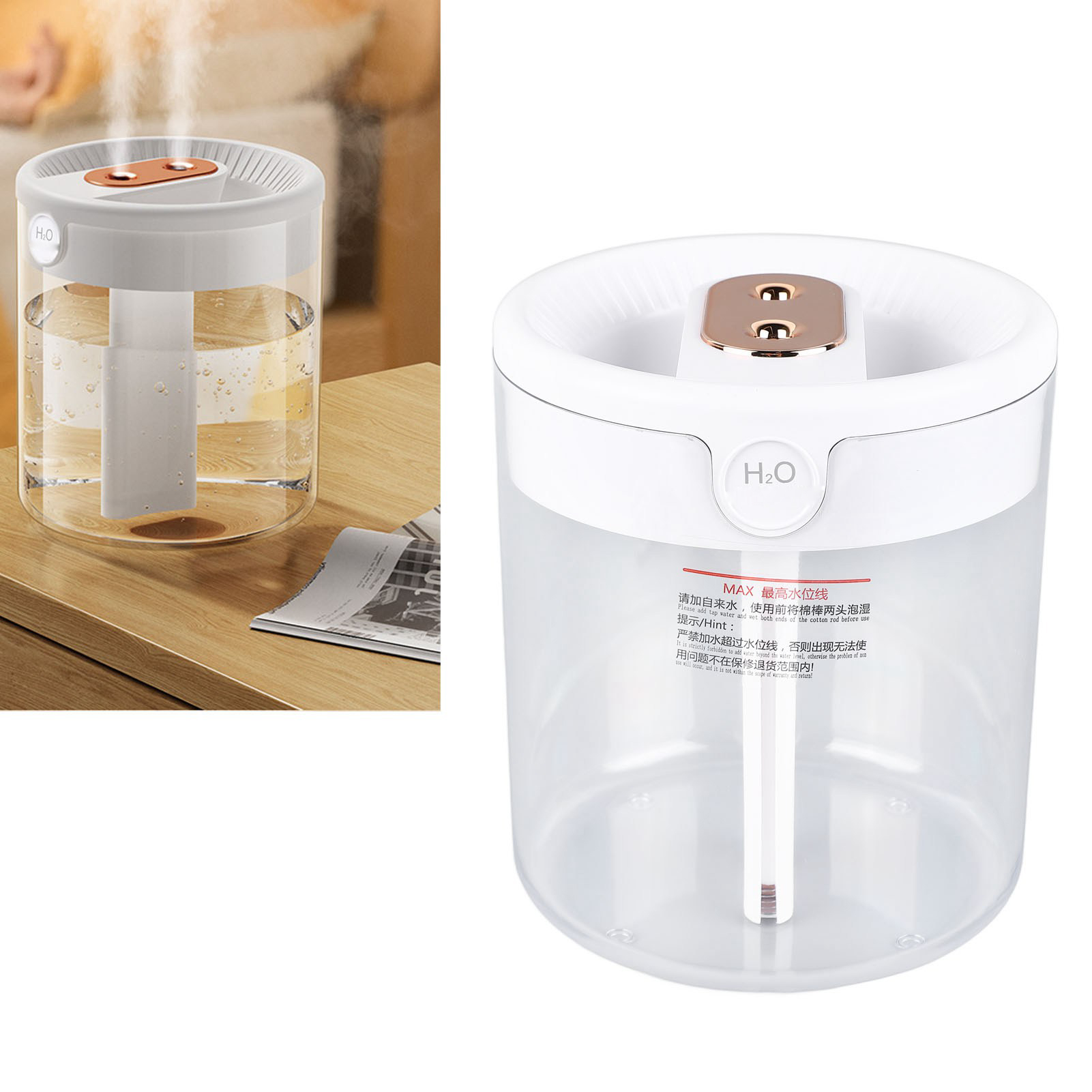 Neuer 2-liter-luftbefeuchter Mit Zwei Düsen, Leise Für Zuhause, Ideal Für Schlafzimmer Und Büro, Mit Nachtlicht, Usb-anschluss, Weiß.