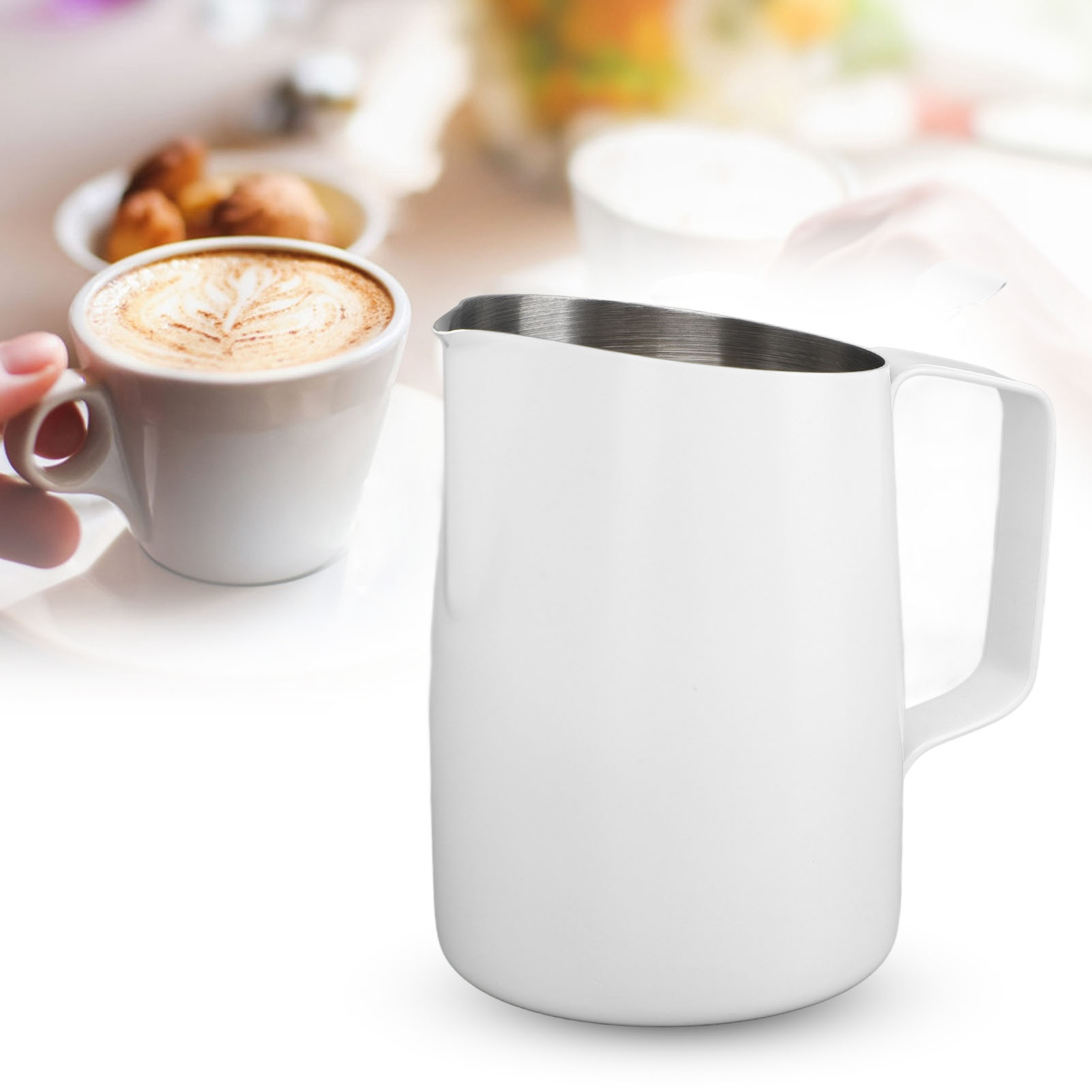 Schräge Latte-art-tasse Aus Edelstahl 201, Milchaufschäumer, Latte-art-kaffeekanne, Messbecher, Weiß