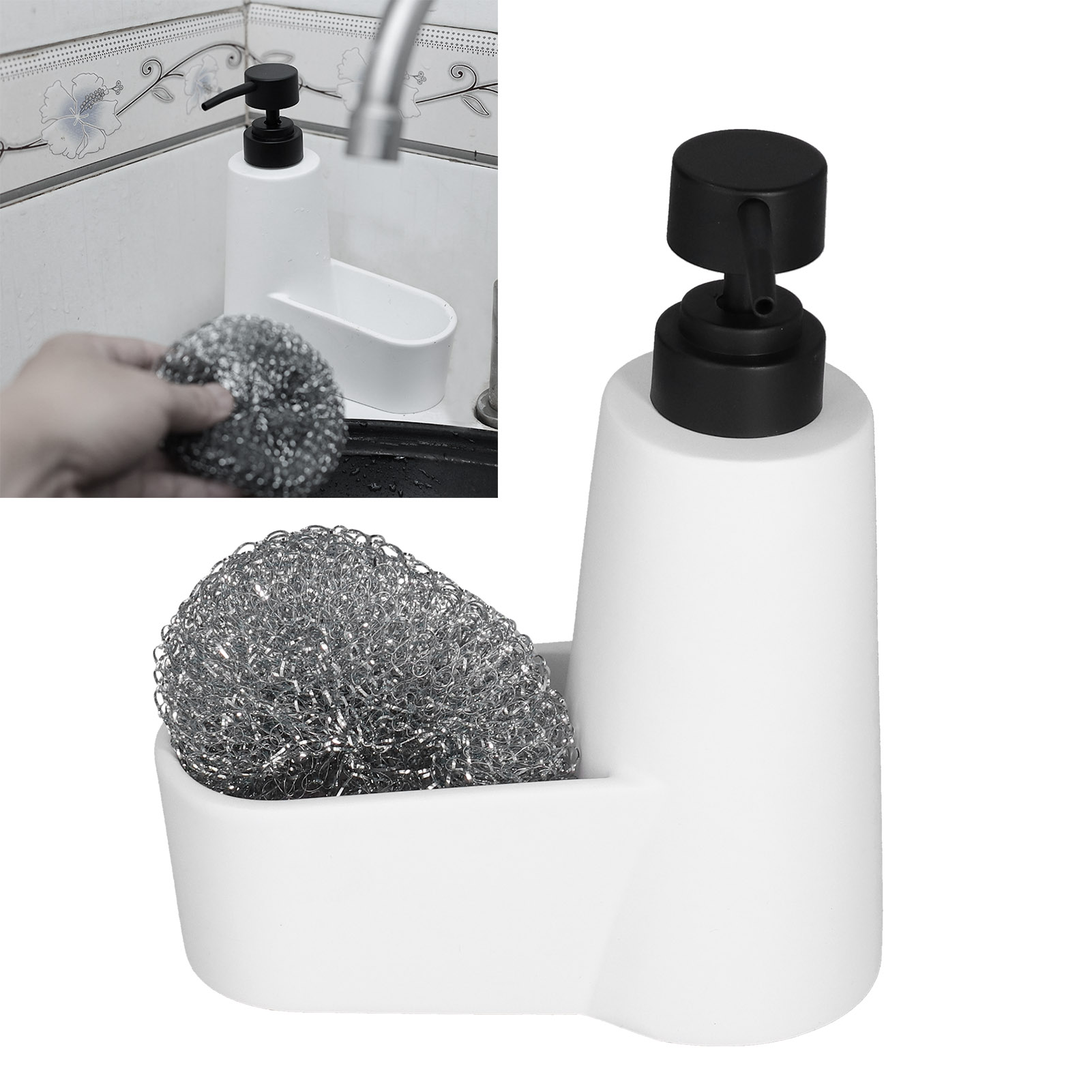 Küchenseifenspender Mit Stahlwolle, Spülmittelspender, Handseifenspender, Lotionspender, Spülmittelspender, Spülmittelspender (weiß)