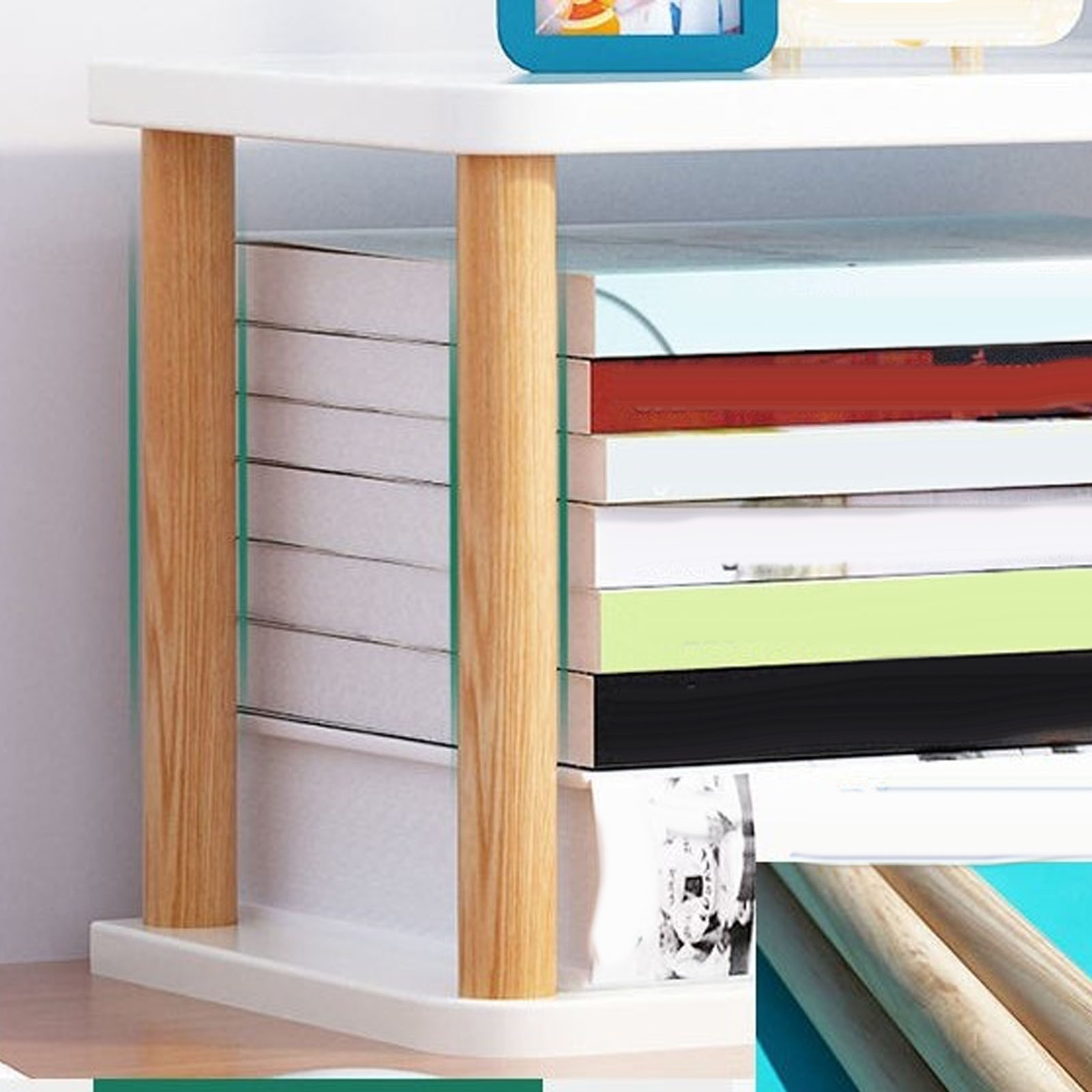 Mehrstufiges Büroaufbewahrungssystem, Einfacher Tisch, Kleines Regal, Bürotrennwand Aus Massivholz Mit Mehrstufiger Ablagefläche