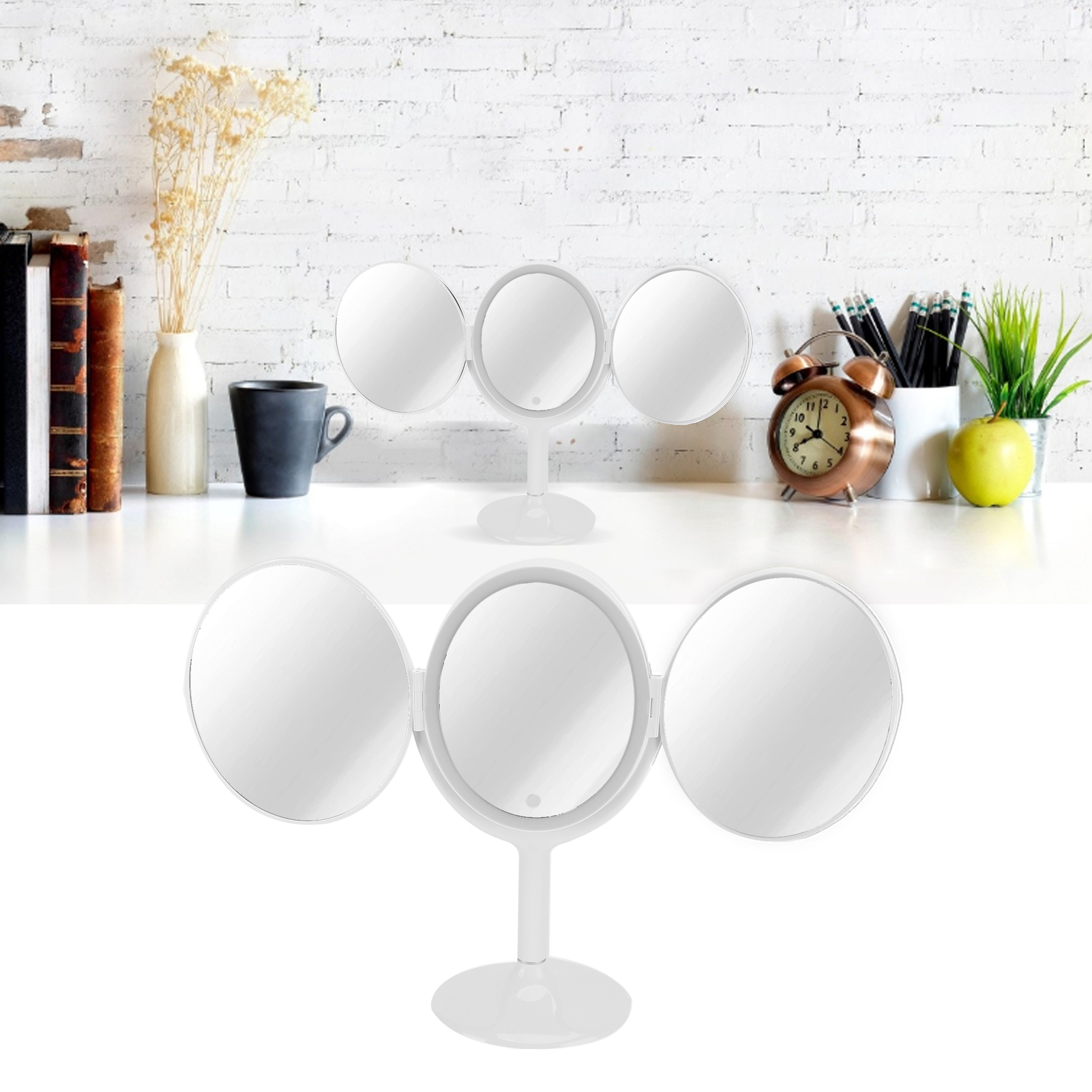Led-schminkspiegel, Faltbar Und Drehbar, Mit Beleuchtung, Tisch-schminktisch, Weiß.