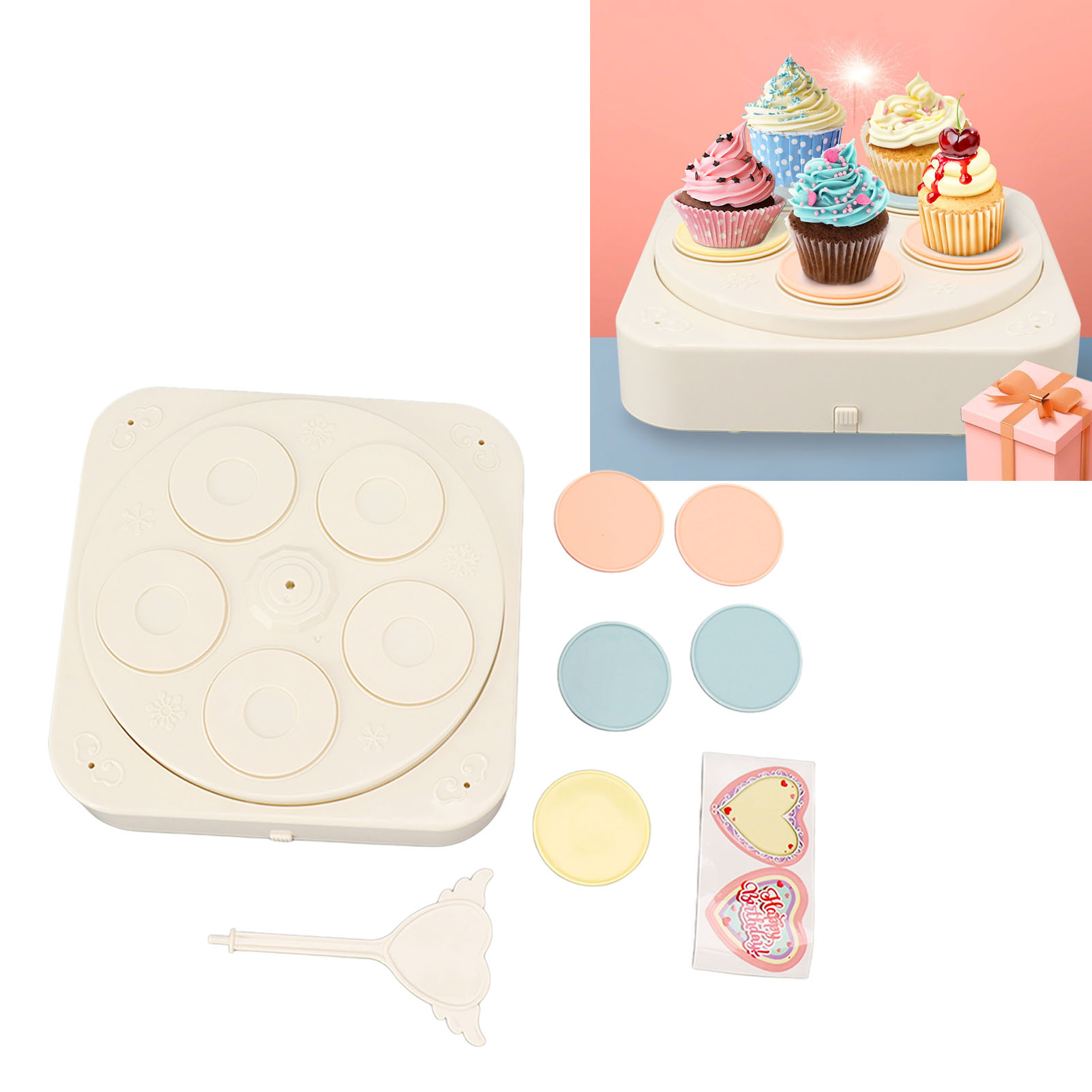 8-zoll-drehtorten- Und Dessertmaschine Mit Glocke Und Musik, Automatischer Drehteller Für Desserts Mit Musik + 5 Teller.