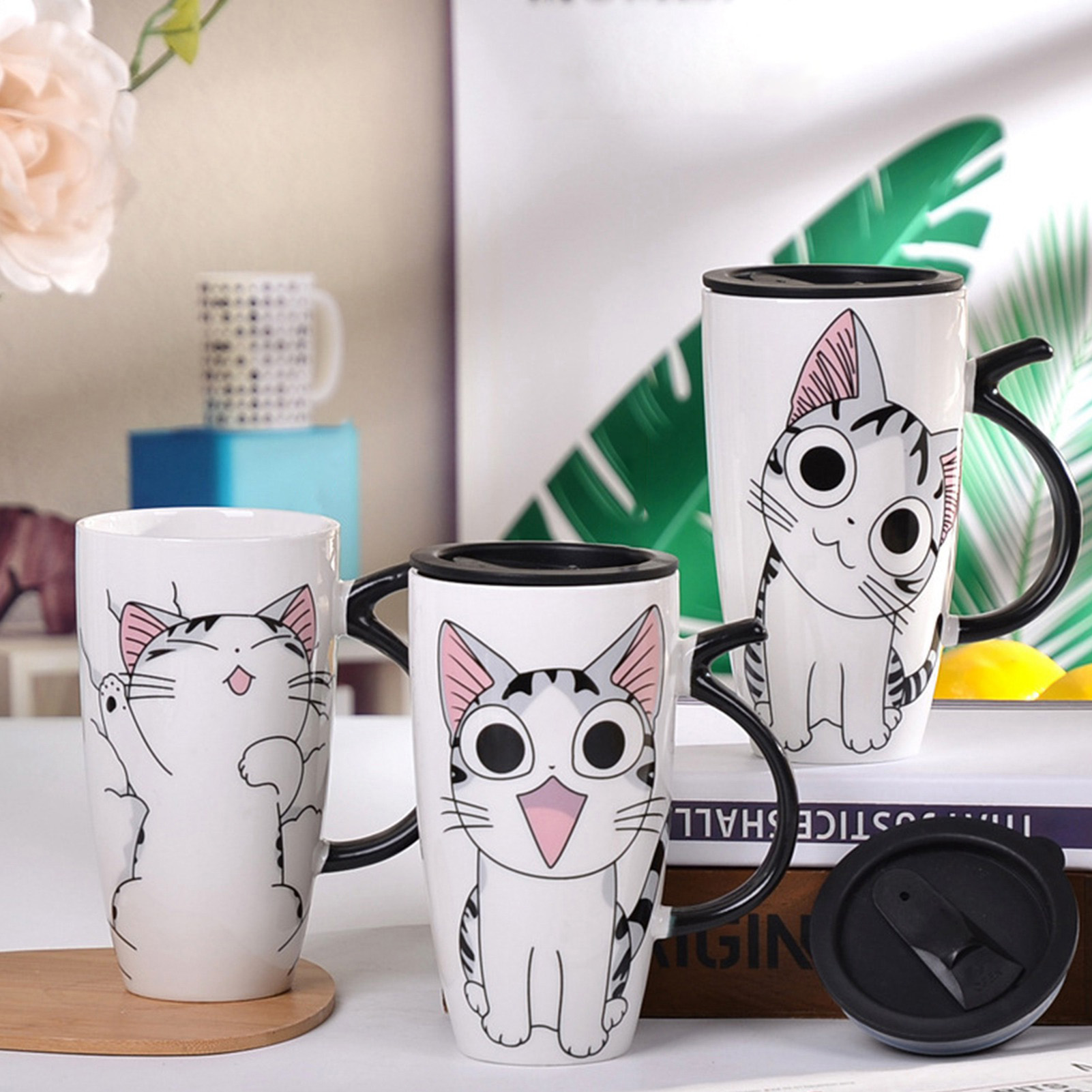 Isolierter Trinkbecher In Katzenform Mit Deckel, Großes Fassungsvermögen, Kreatives Design, Ideal Für Paare, Zu Hause, Bei Der Arbeit Oder Zum Frühstück.