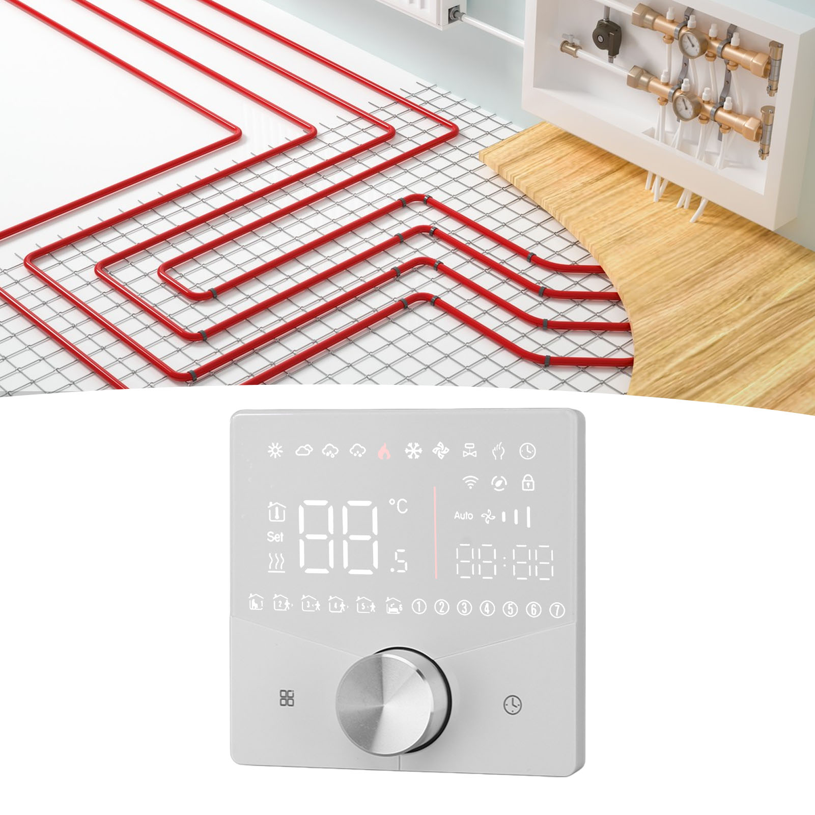 Elektrischer Thermostat Mit Drehknopf, Temperaturregler Mit Farb-lcd-display, 16-a-digitalthermostat Für Sauna-fußbodenheizung, Weiß