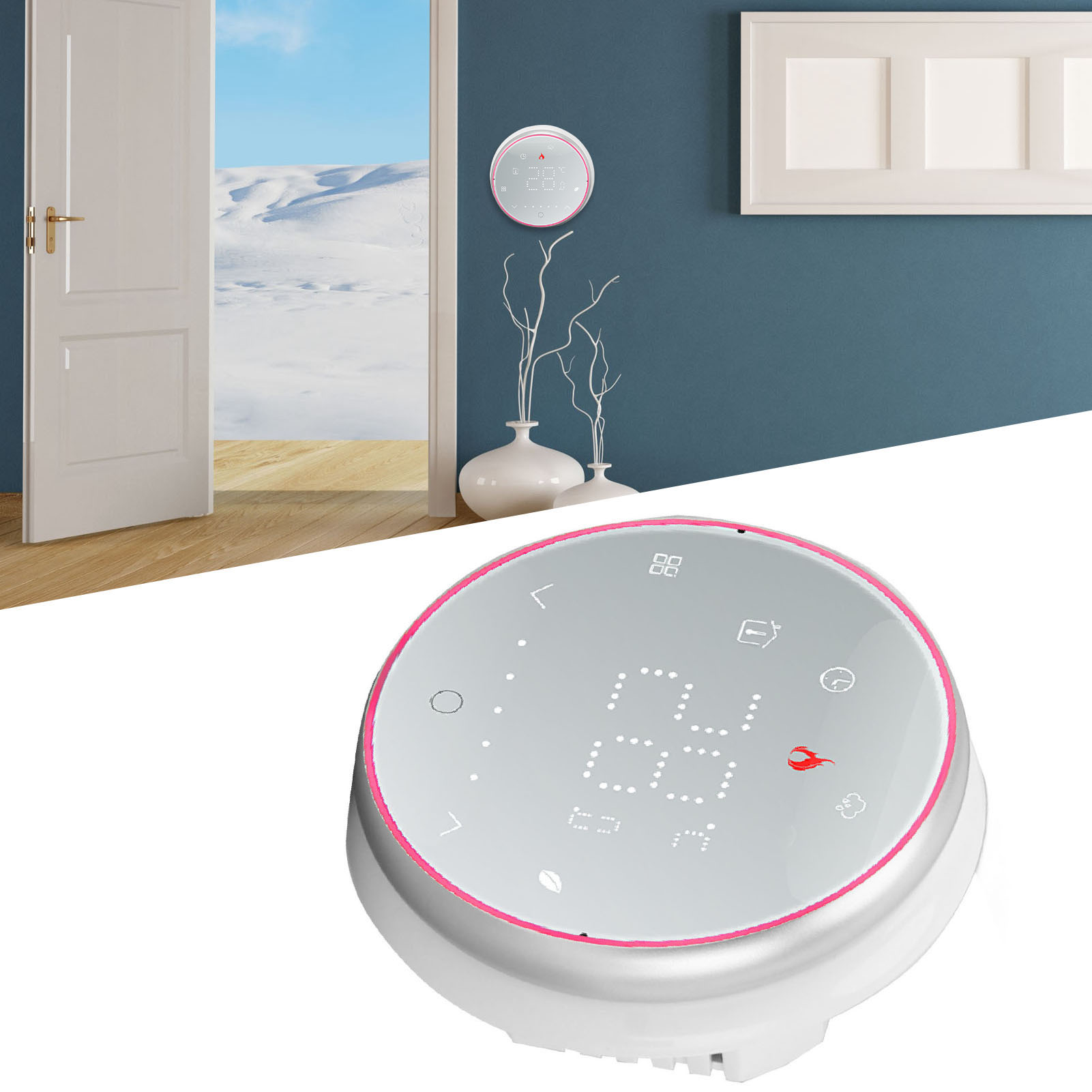 Kabelloser Smart-thermostat, Smart-thermostat Für Vernetzte Haushalte, Programmierbarer Temperaturregler, Warmwasser-regelventil, Ac95240v, Runder Sockel, Weiß.