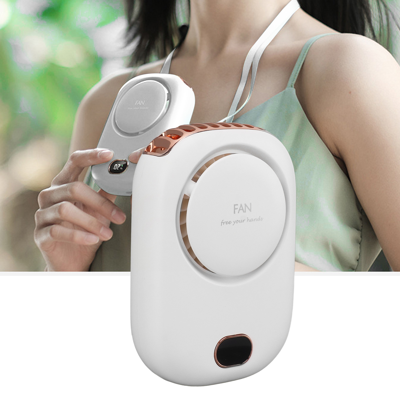 Klingenloser Nackenventilator, Tragbarer Usb-nackenventilator, Hüftventilator, Kleiner Ventilator, Geschenk, Weiß