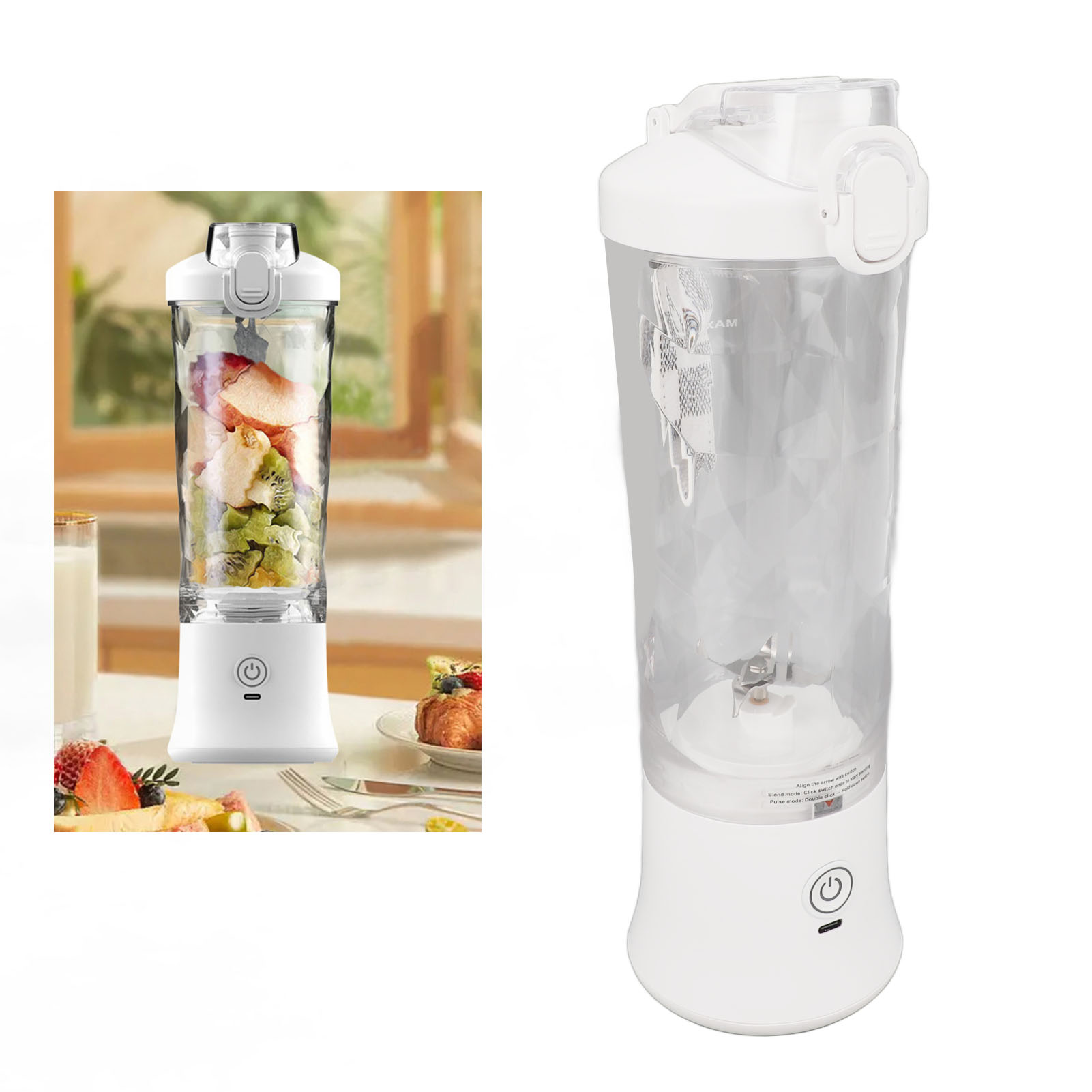 Tragbarer Elektrischer Usb-entsafter, 600-ml-becher, Kleiner Mixer, Ideal Für Smoothies Und Milchshakes – Weiß