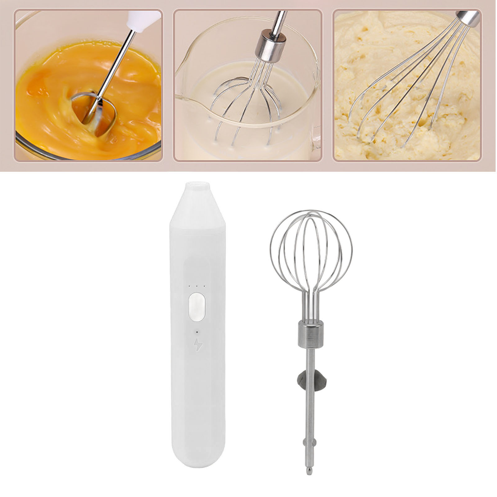 Elektrischer Schneebesen Mit Rundem Kopf, Geeignet Für Eier, Kuchen Und Sahne, Tragbarer Milchaufschäumer, Kaffeeaufschäumer, Leistungsstarkes Backgerät, Weiß