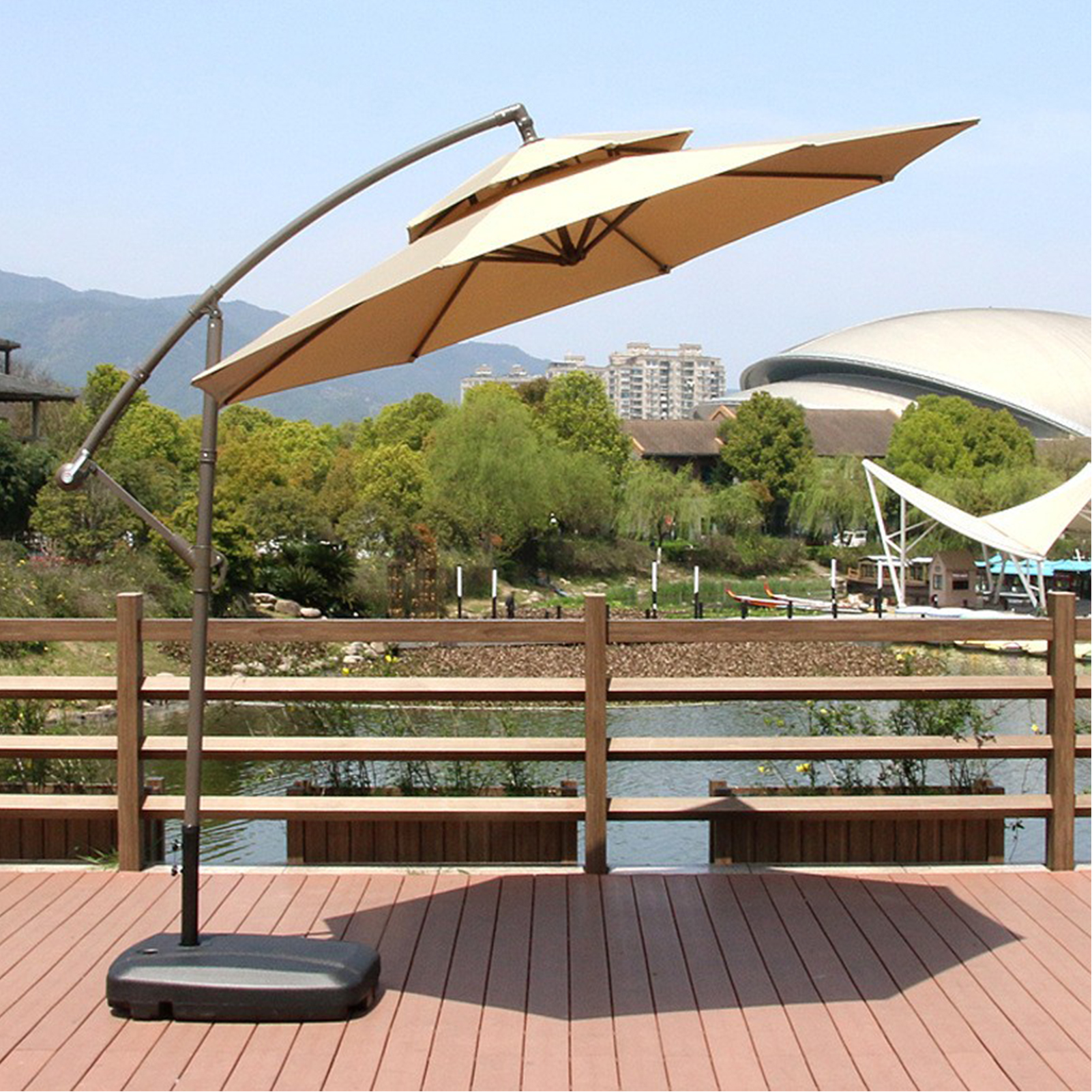 Ersatzdach Für Doppelte Sonnenschirme Für Die Terrasse, Wasserdichtes Und Sonnenschützendes Dach Für Gartenschirme.