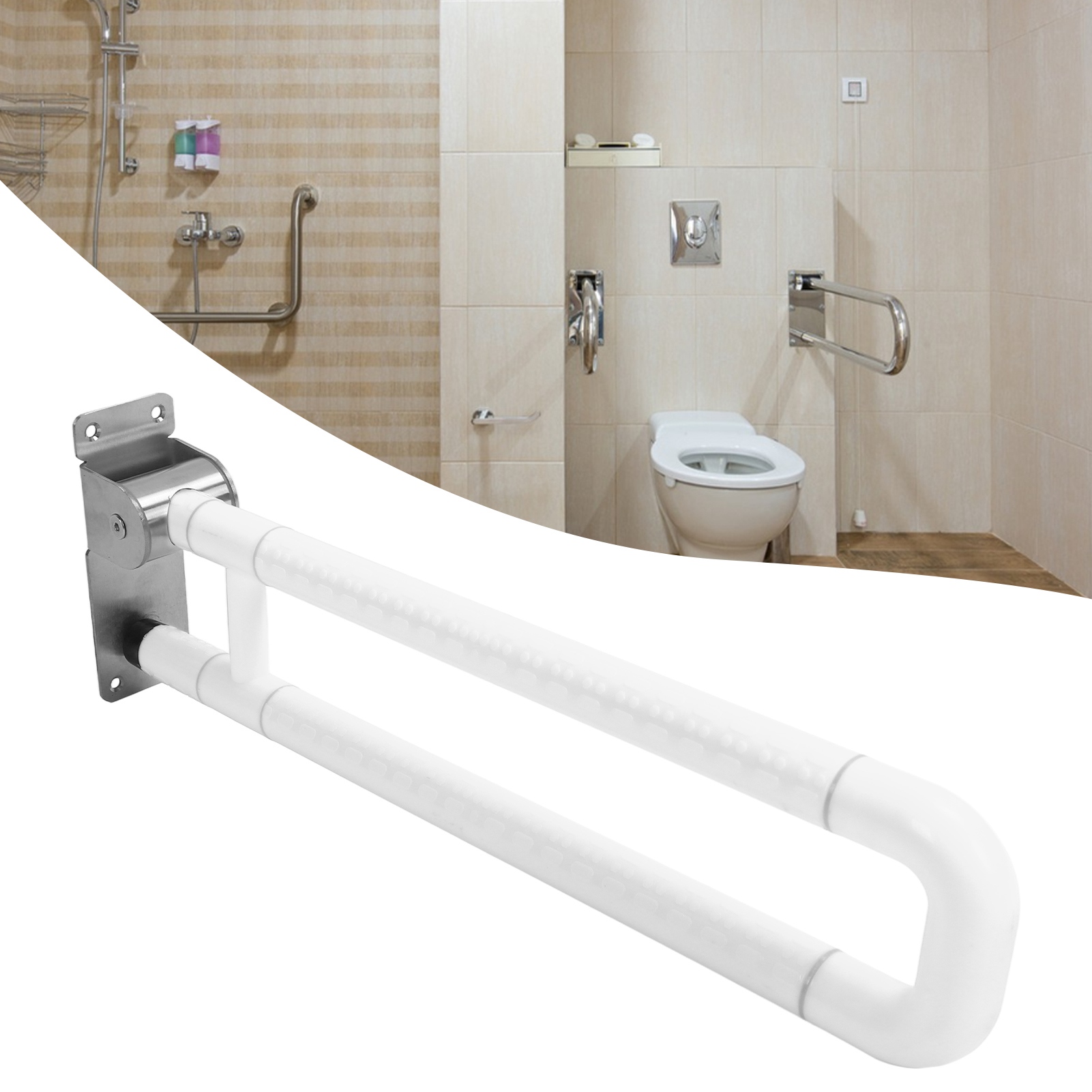 Klappbarer Toilettenhaltegriff, Rutschfest, Ohne Füße, 60 Cm, Weiß