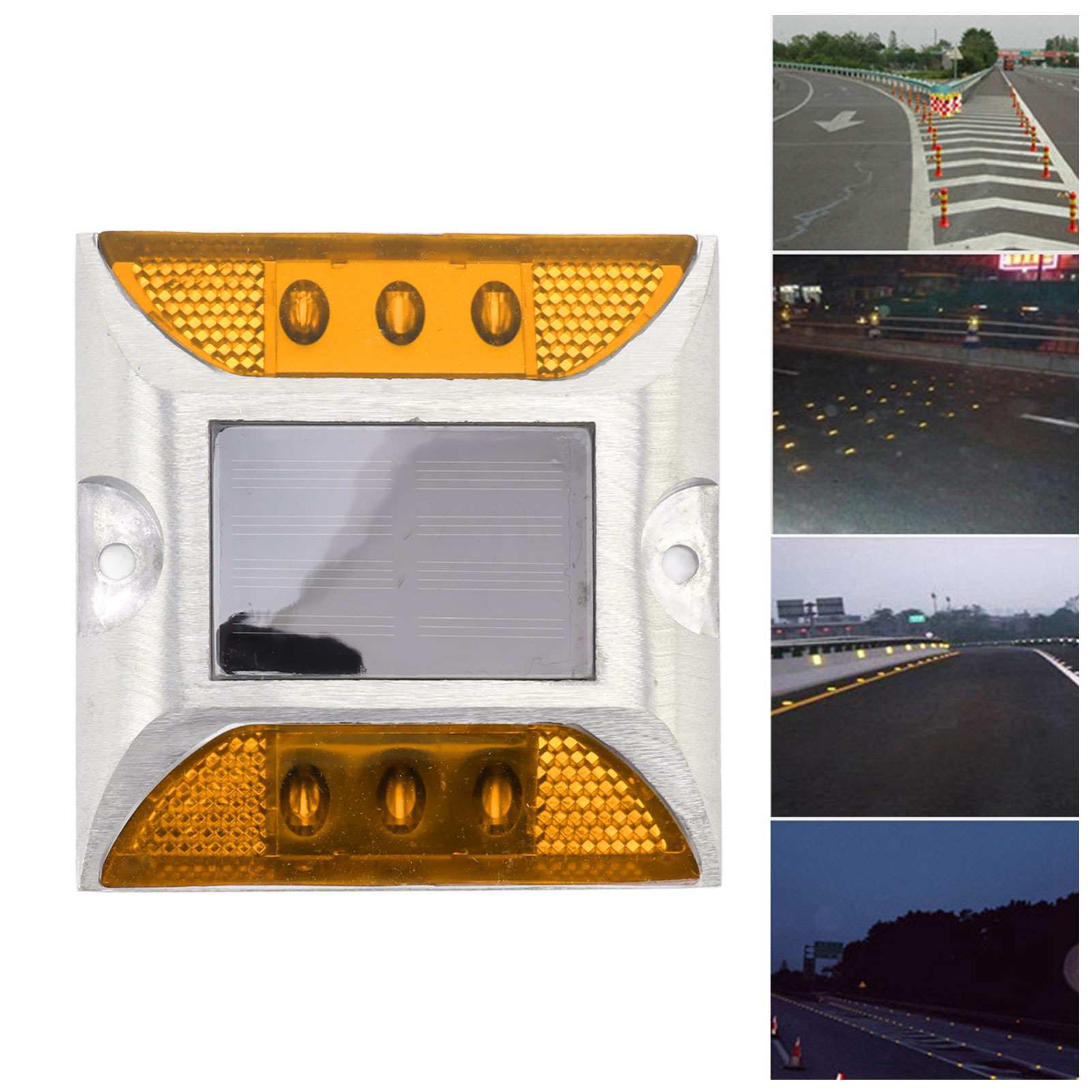 Kleiner, Quadratischer, Solarbetriebener Verkehrsschildpfosten Mit 6 Leuchten, Pfosten Aus Aluminiumguss, Doppelseitig Reflektierender Pfosten Für Autobahnen, Gelbes Blinklicht