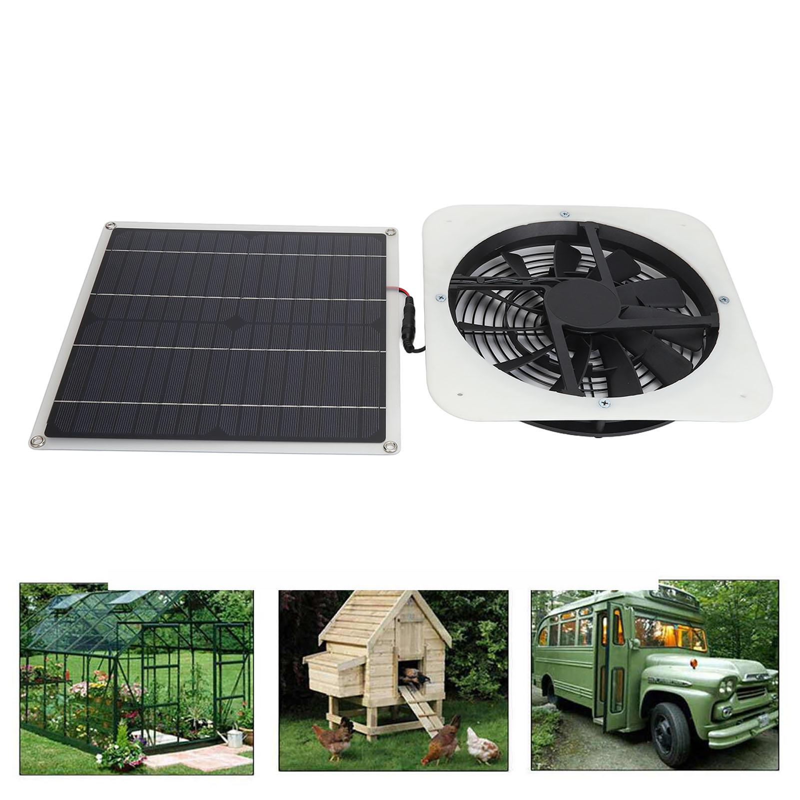 100-w-solarpanel, 25 Cm (10 Zoll) Runde Belüftungsbox Für Tierzwinger – Weiß