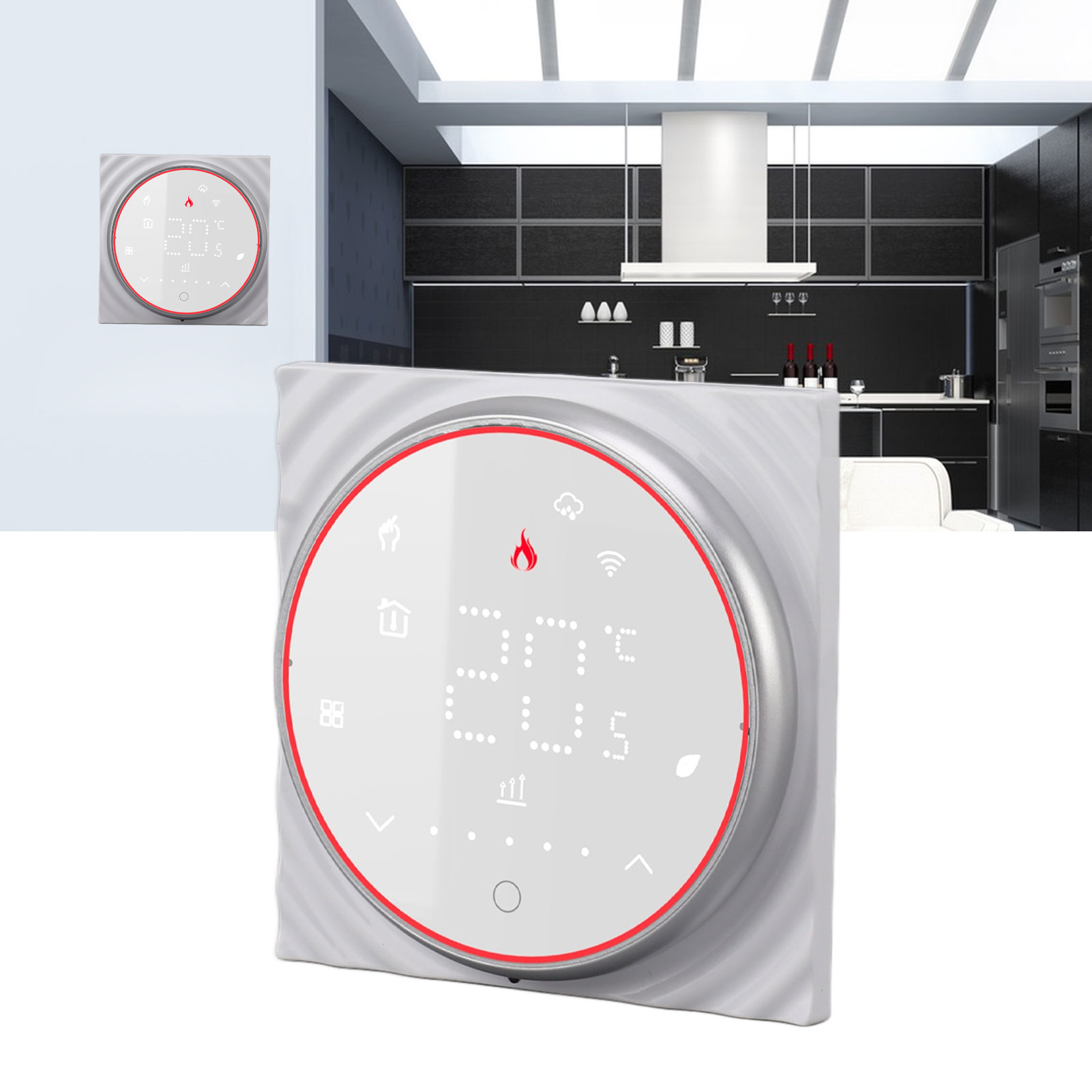Drahtloses Smart-thermostat-bedienfeld Für Zuhause Mit Wi-fi-sprachsteuerungs-app, Ac95240v Trockenkontakt-wandkessel, Quadratischer Sockel, Weiß.