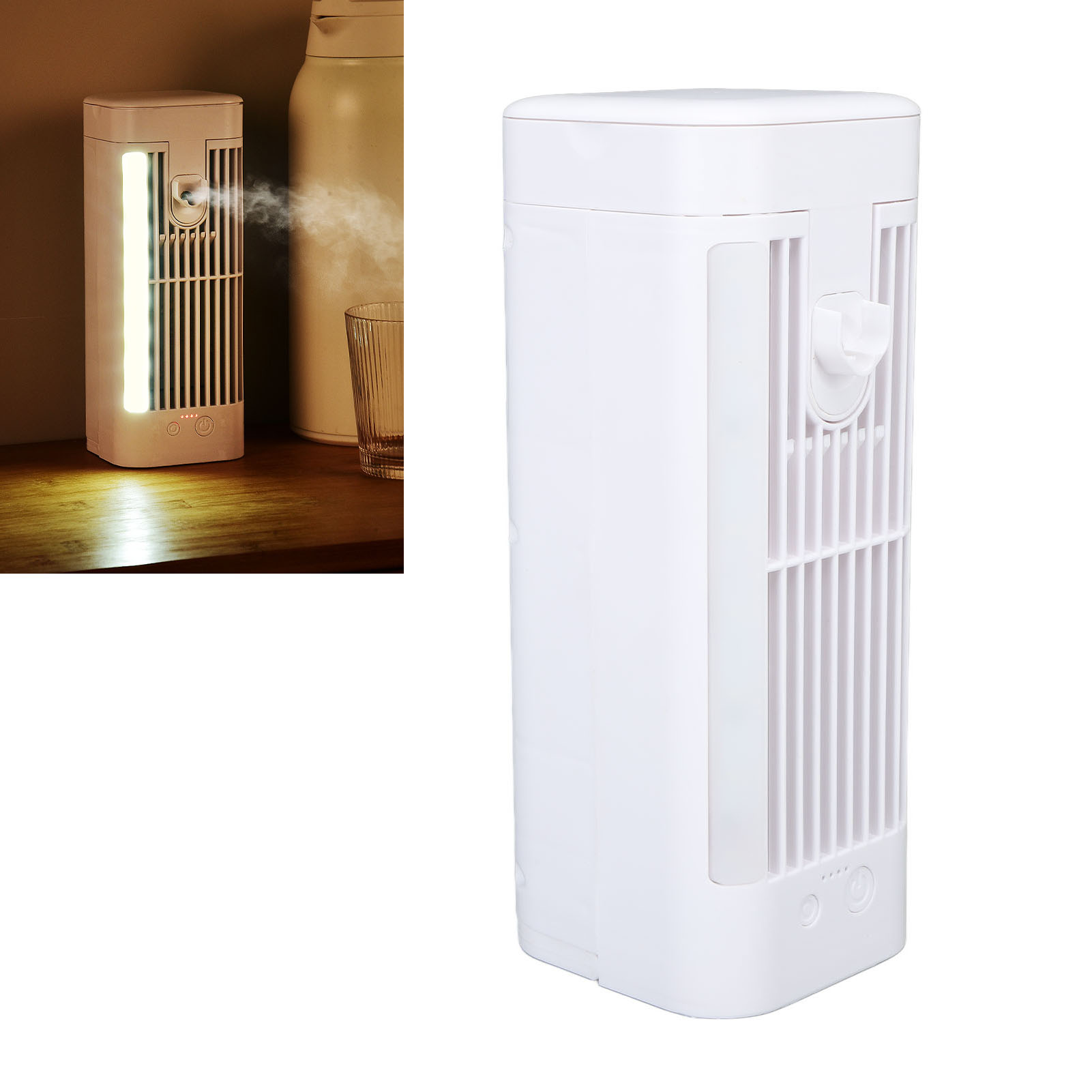 Tischventilator Mit Integriertem Nachtlicht Und Sprühsystem, Modell Zum Direkten Anschluss An Das Stromnetz.