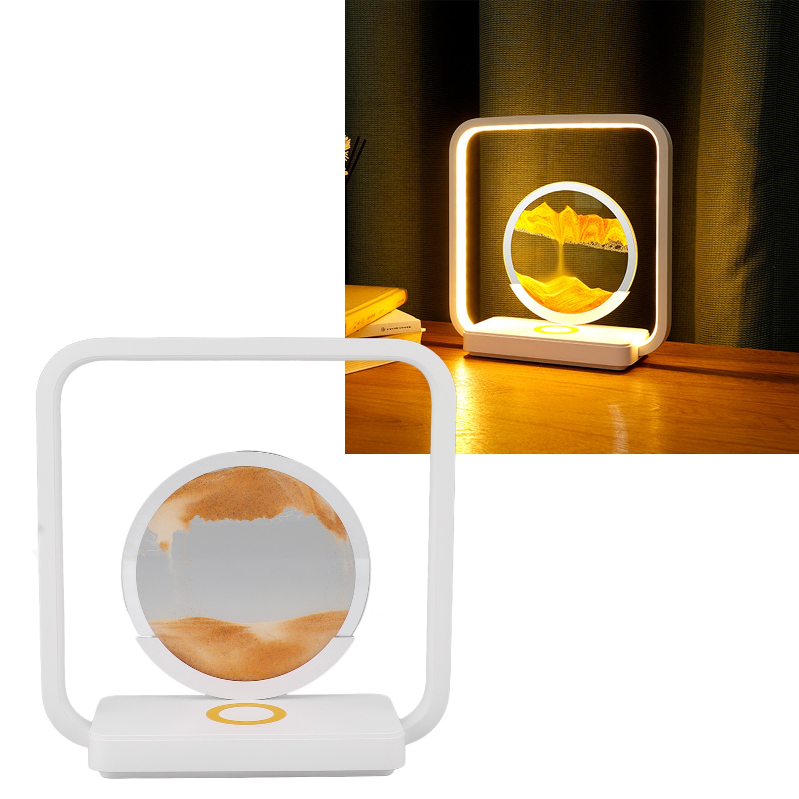Miniatur-sandmalerei-schreibtischlampe, Usb-nachtlicht, Stimmungsleuchte Für Schlafzimmer Oder Büro, 3d-sanduhrmuster, Treibsandmalerei, Entspannende Dekoration Für Zuhause Oder Büro, Gelbes Licht